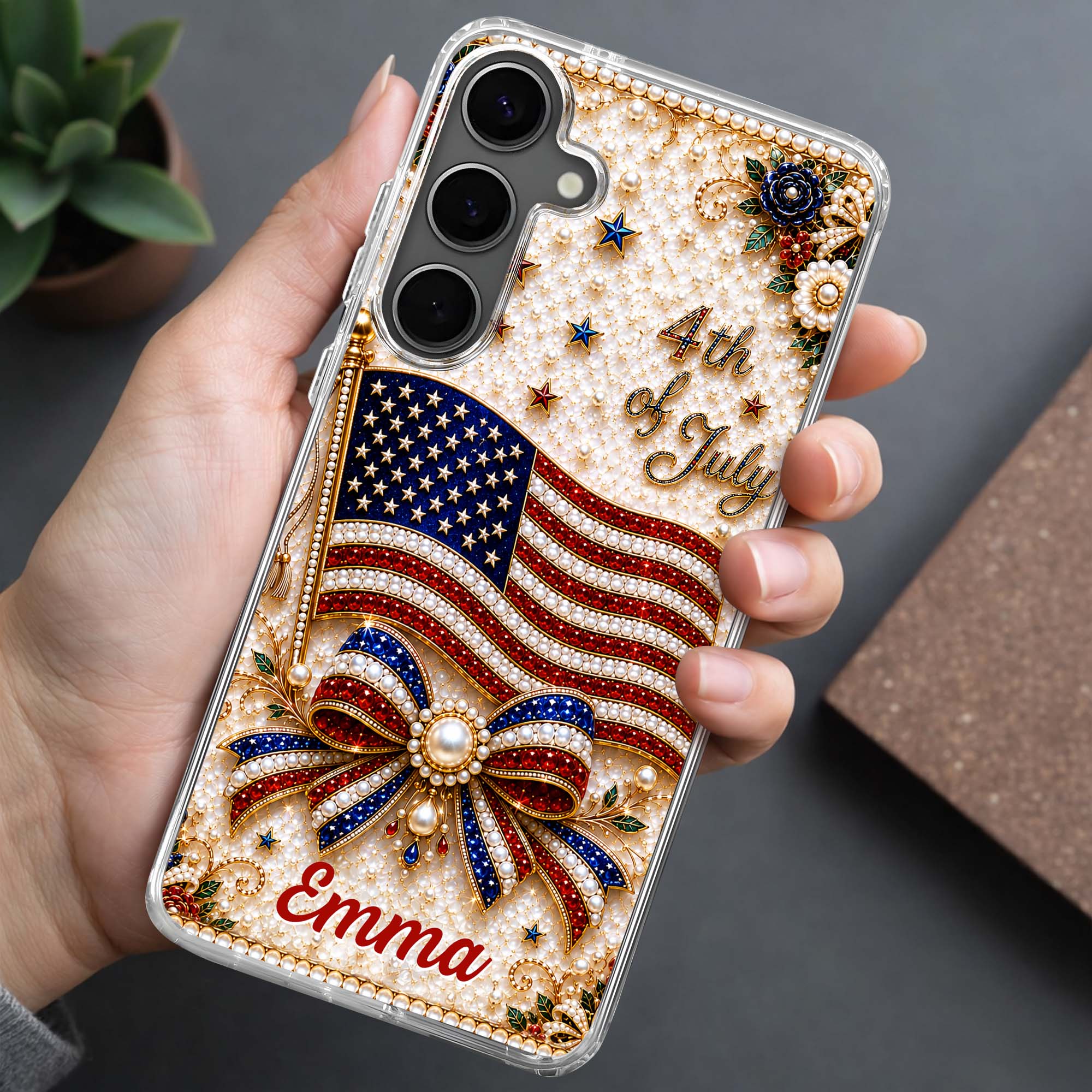 4th of July American Flag - Personalized Bling Phone Case - Gift For Patriots - Image 3
