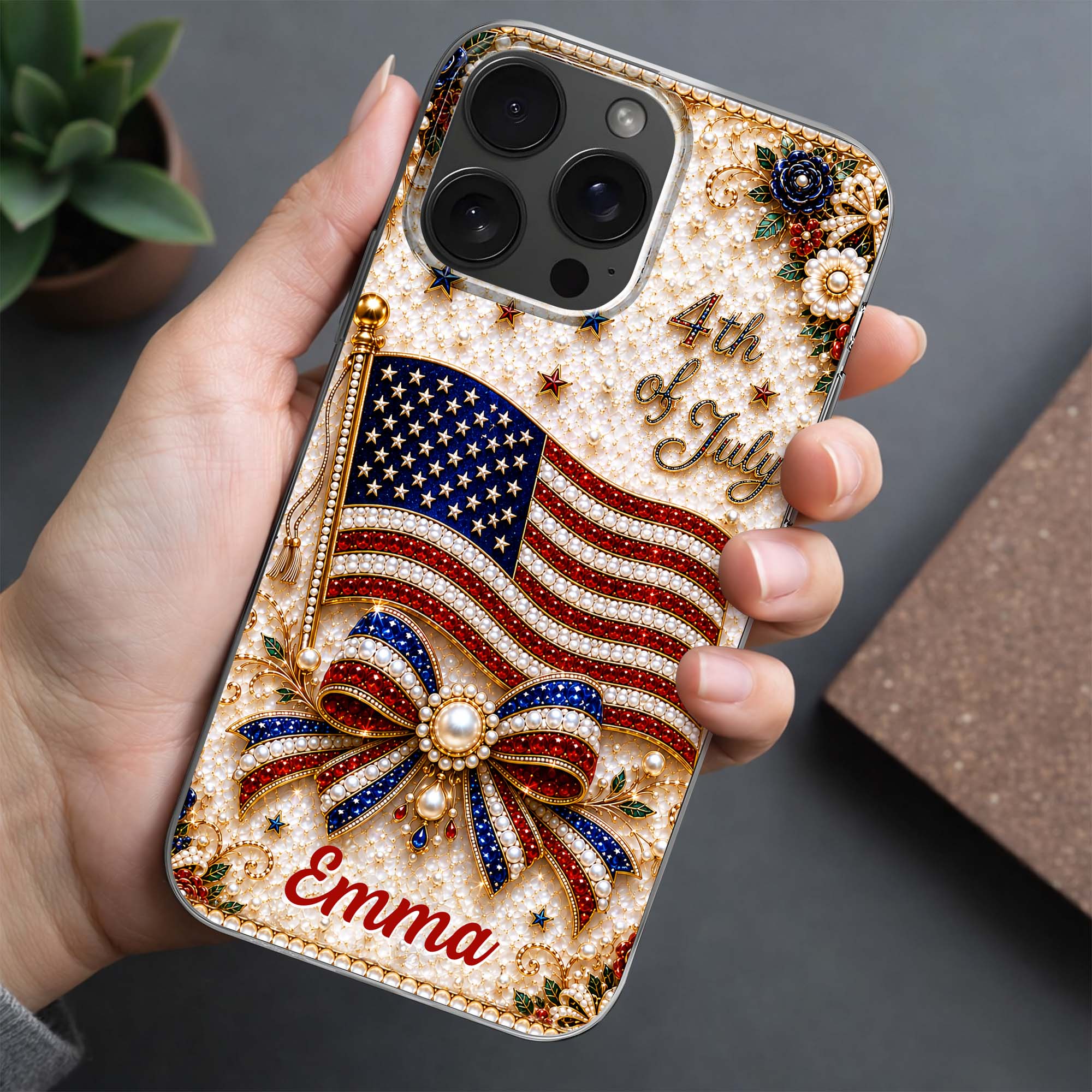 4th of July American Flag - Personalized Bling Phone Case - Gift For Patriots - Image 9