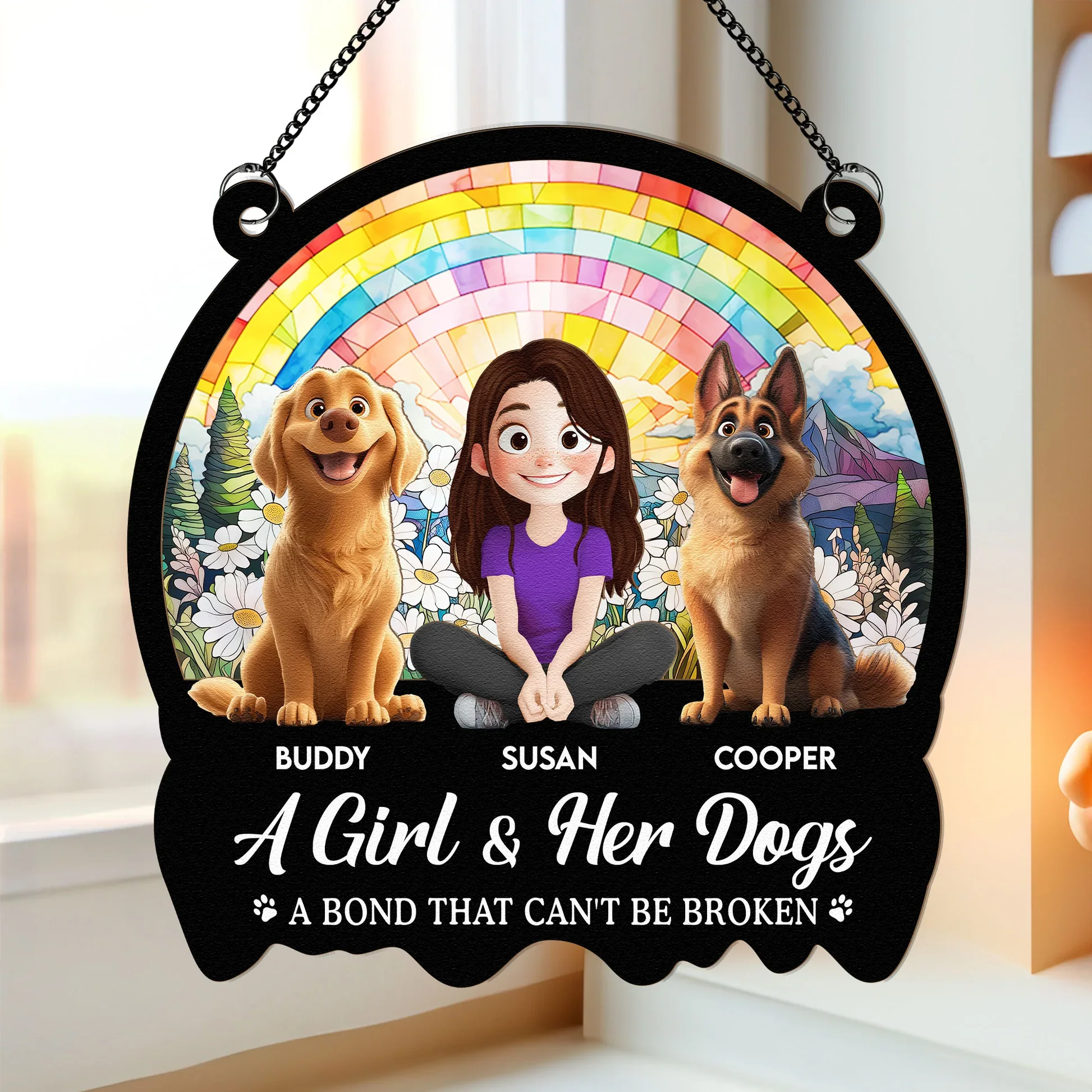 A Bond That Can't Be Broken Cartoon Dog - Personalized Window Hanging Suncatcher Ornament - Gift for Pet Owners, Pet Lovers, Dog Mom | CLP15 NH96