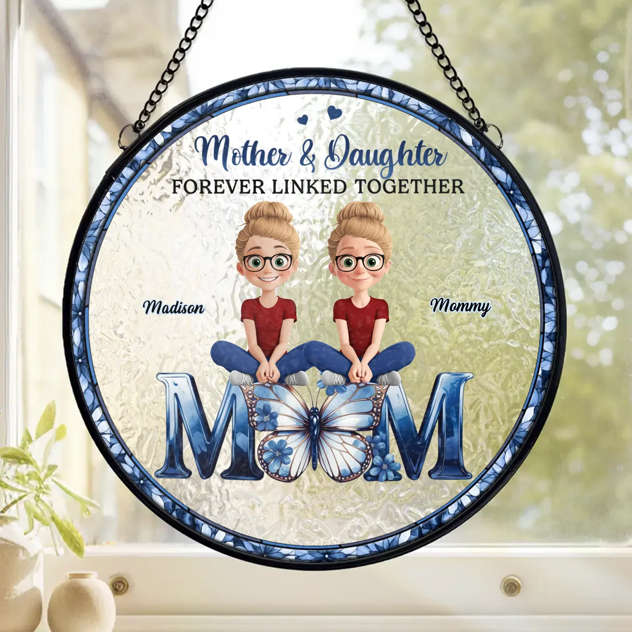 A Bond Time Can’t Break  - Personalized Stained Glass Window Hanging Suncatcher -  Gift For Mom, Daughter, Grandma, Mother's Day | GR25 NA94 - Image 2