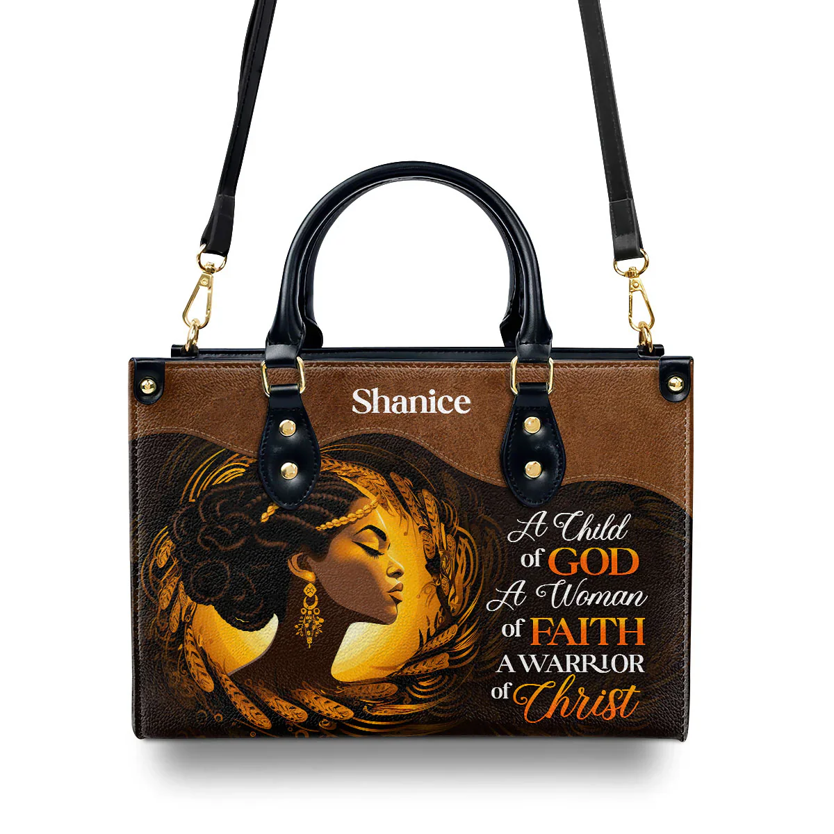 A Child Faith Warrior Of God Tote - Personalized Leather Handbag -  Christian Gift For Women | HD95 - Image 3