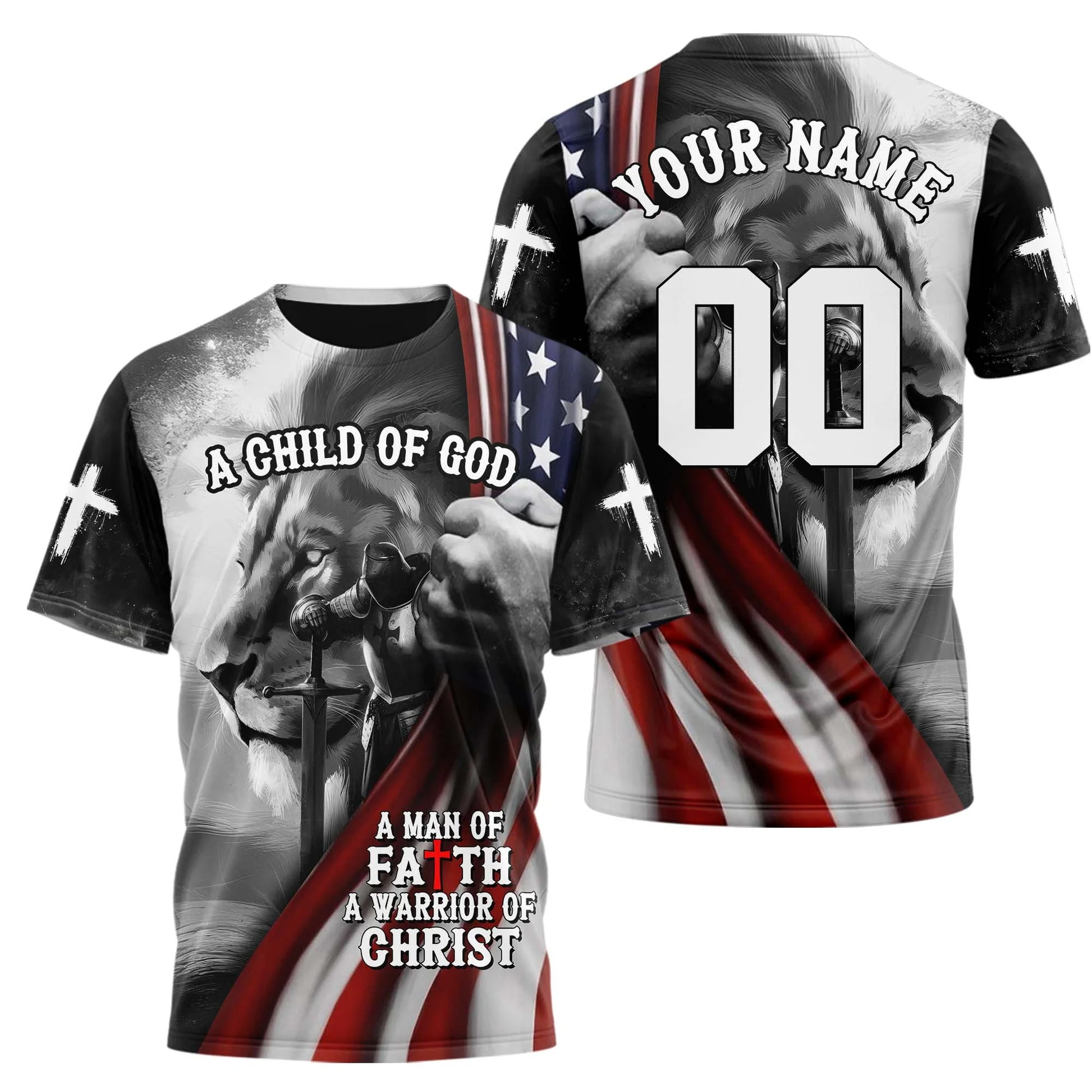 A Child Of God A man Of Faith A Warrior Of Christ 3D TShirt - Image 3