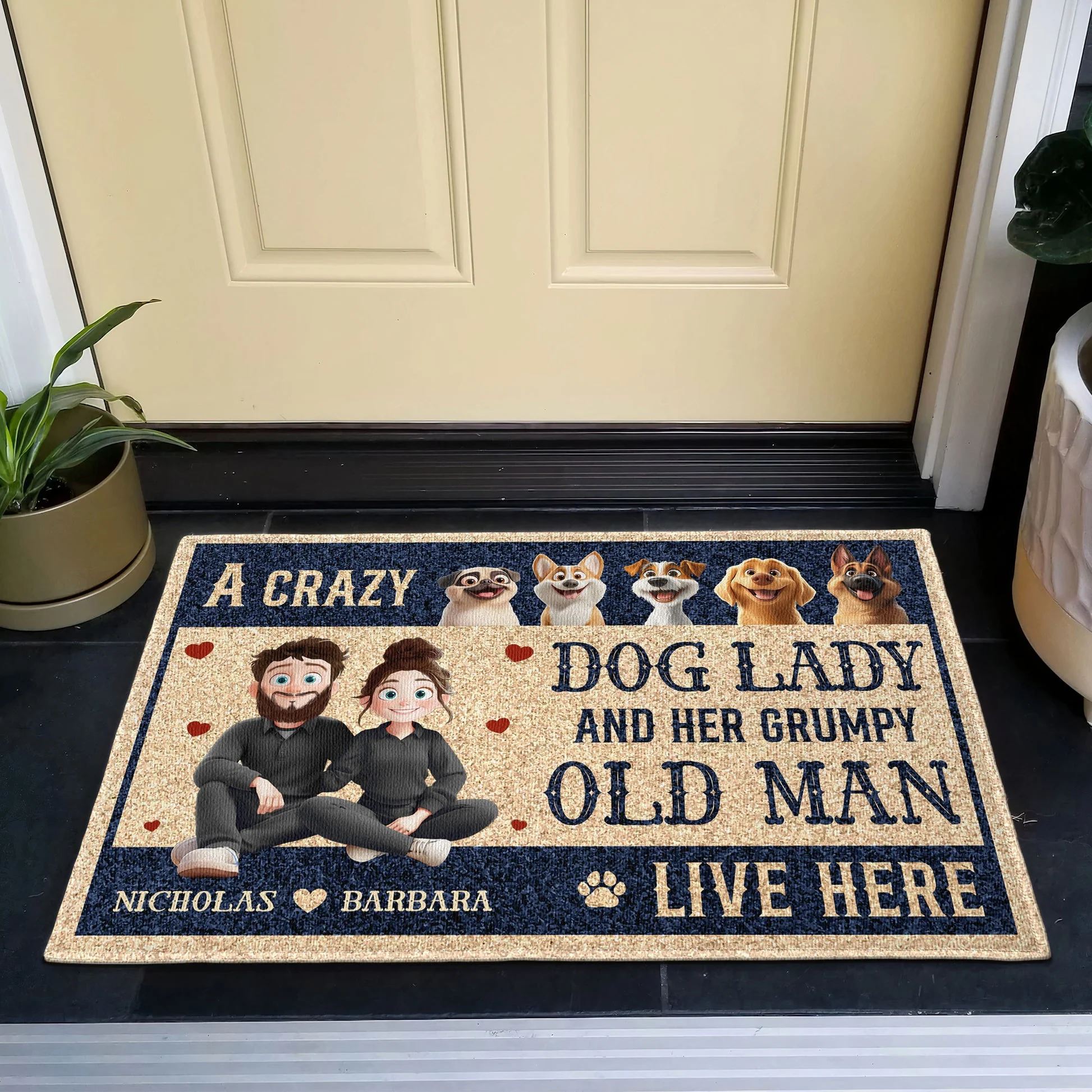 A Crazy Dog Lady And Her Grumpy Old Man Cartoon Dog - Personalized Doormat - Gift for Pet Owners, Dog Lovers, Dog Dad, Dog Mom | CLP15 NH96 - Image 2