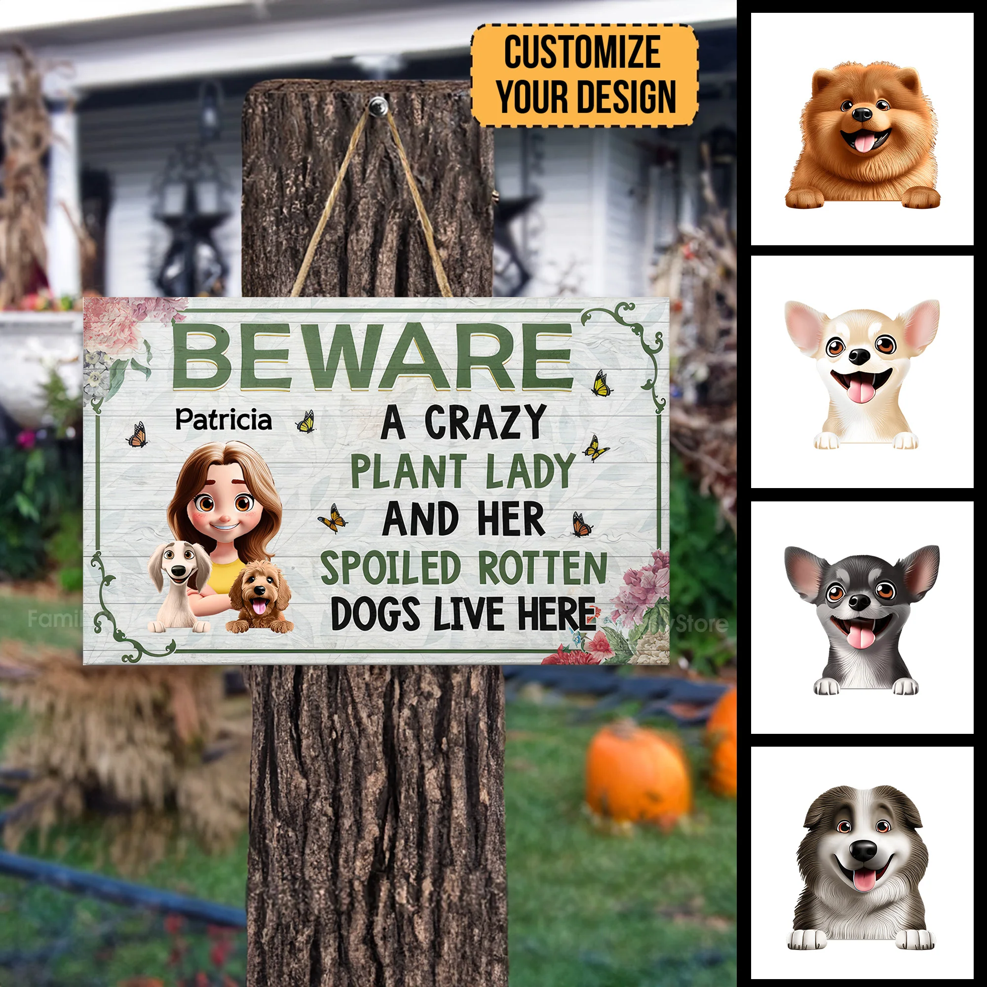 A Crazy Plant Lady & Her Spoiled Rotten Cartoon Dogs Live Here - Personalized Custom Shaped Wood Sign - Gift For Gardening Lovers, Dog Lovers | CLP16 NA94 - Image 2
