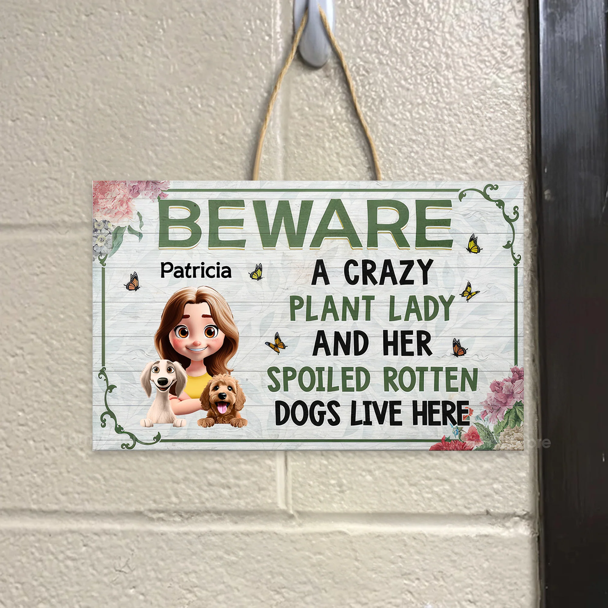A Crazy Plant Lady & Her Spoiled Rotten Cartoon Dogs Live Here - Personalized Custom Shaped Wood Sign - Gift For Gardening Lovers, Dog Lovers | CLP16 NA94 - Image 3