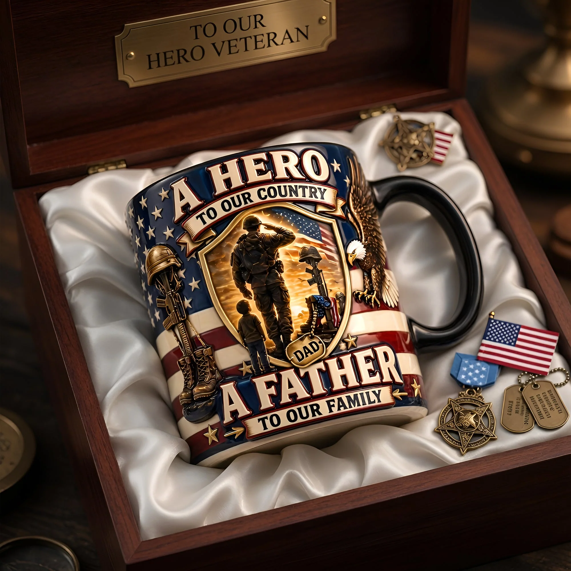 A Father To Our Family - Personalized Accent Mug - Gift For Dad, Veterans - Image 2