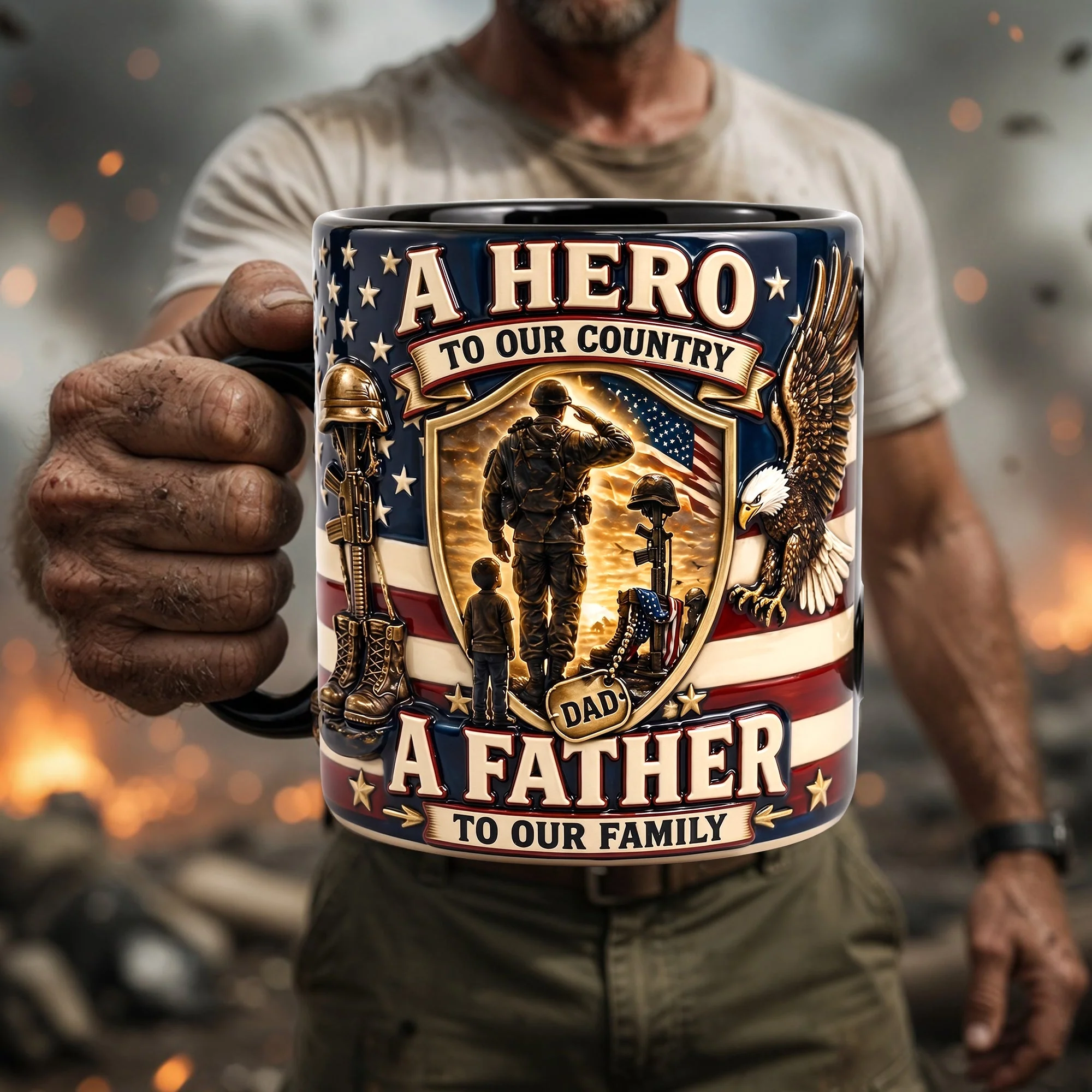 A Father To Our Family - Personalized Accent Mug - Gift For Dad, Veterans - Image 3