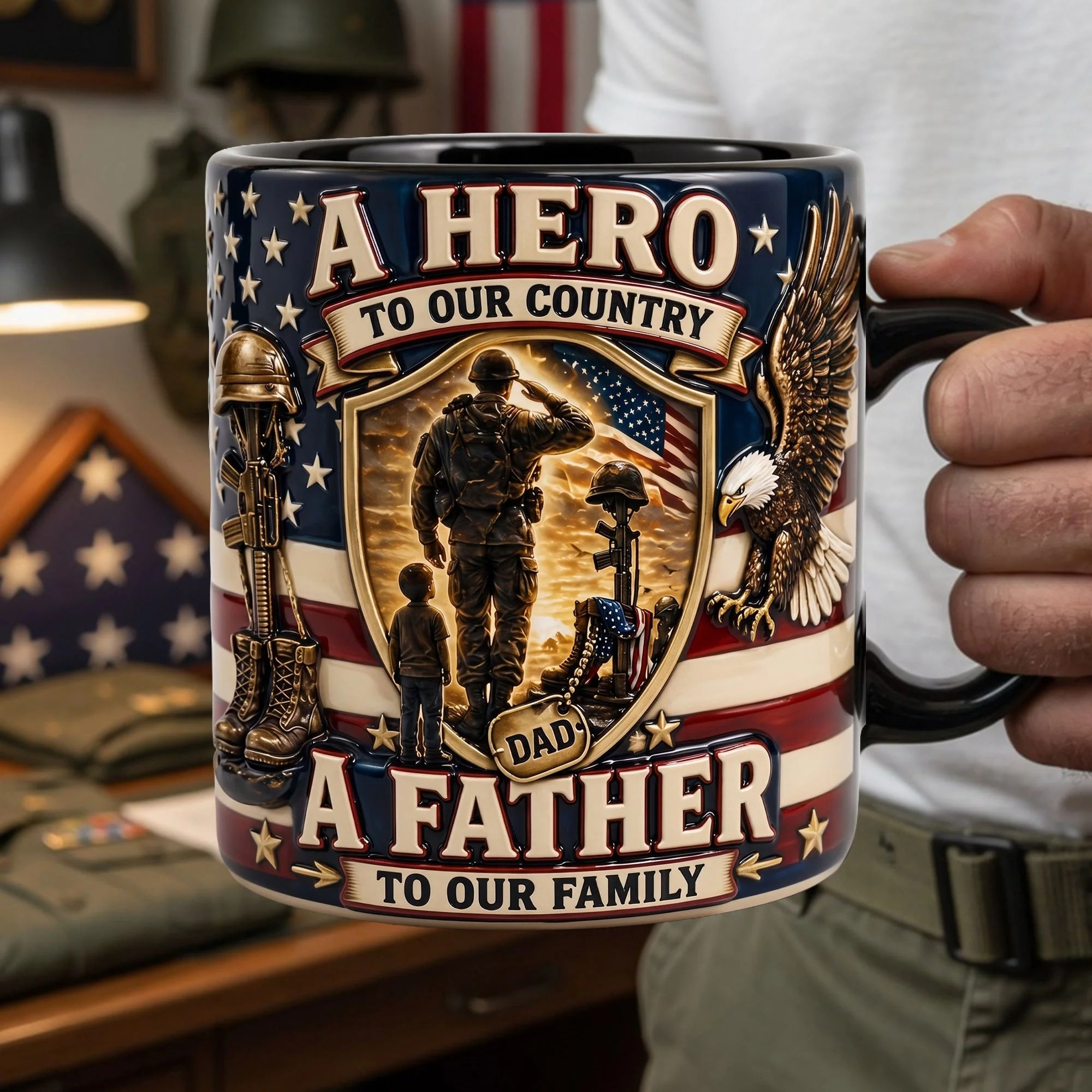 A Father To Our Family - Personalized Accent Mug - Gift For Dad, Veterans - Image 4