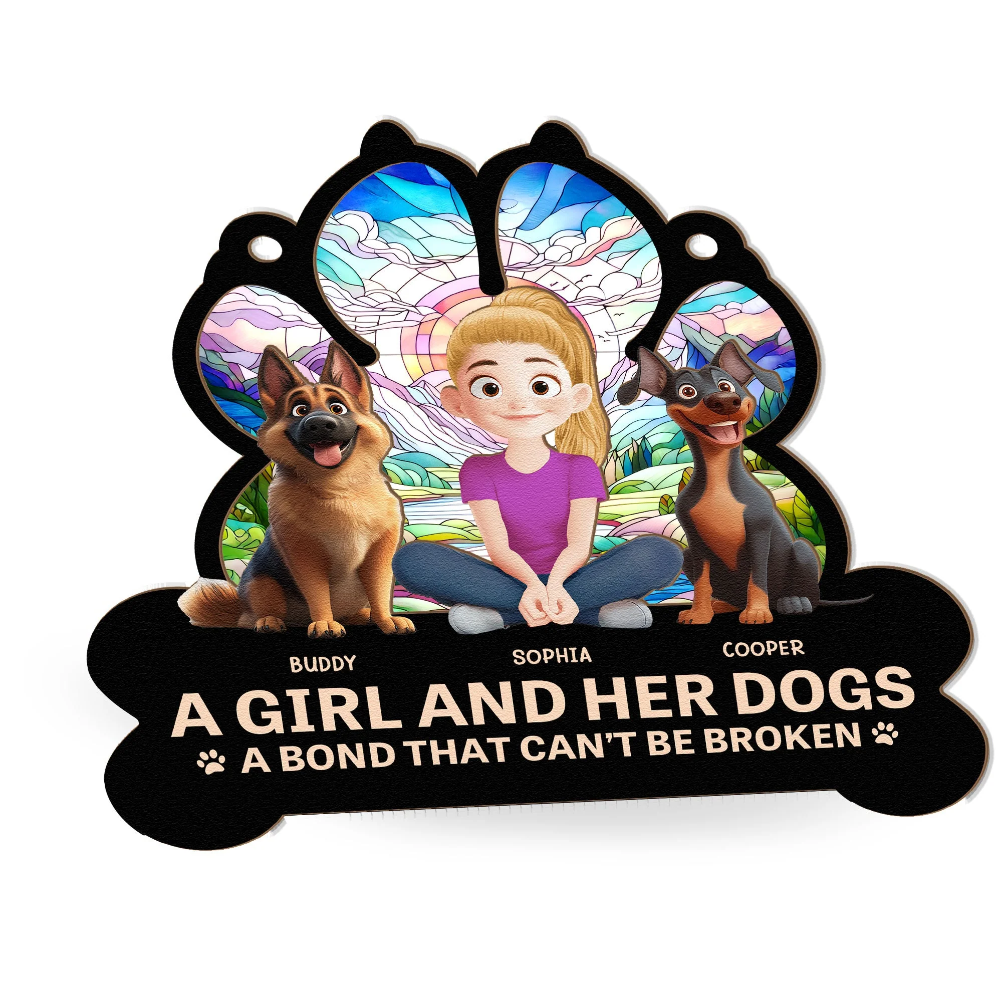 A Girl And Her Cartoon Dog A Bond That Can't Be Broken- Personalized Window Hanging Window Hanging Suncatcher Ornament - GIft For  Dog Lovers | CLP15 NA94 - Image 2
