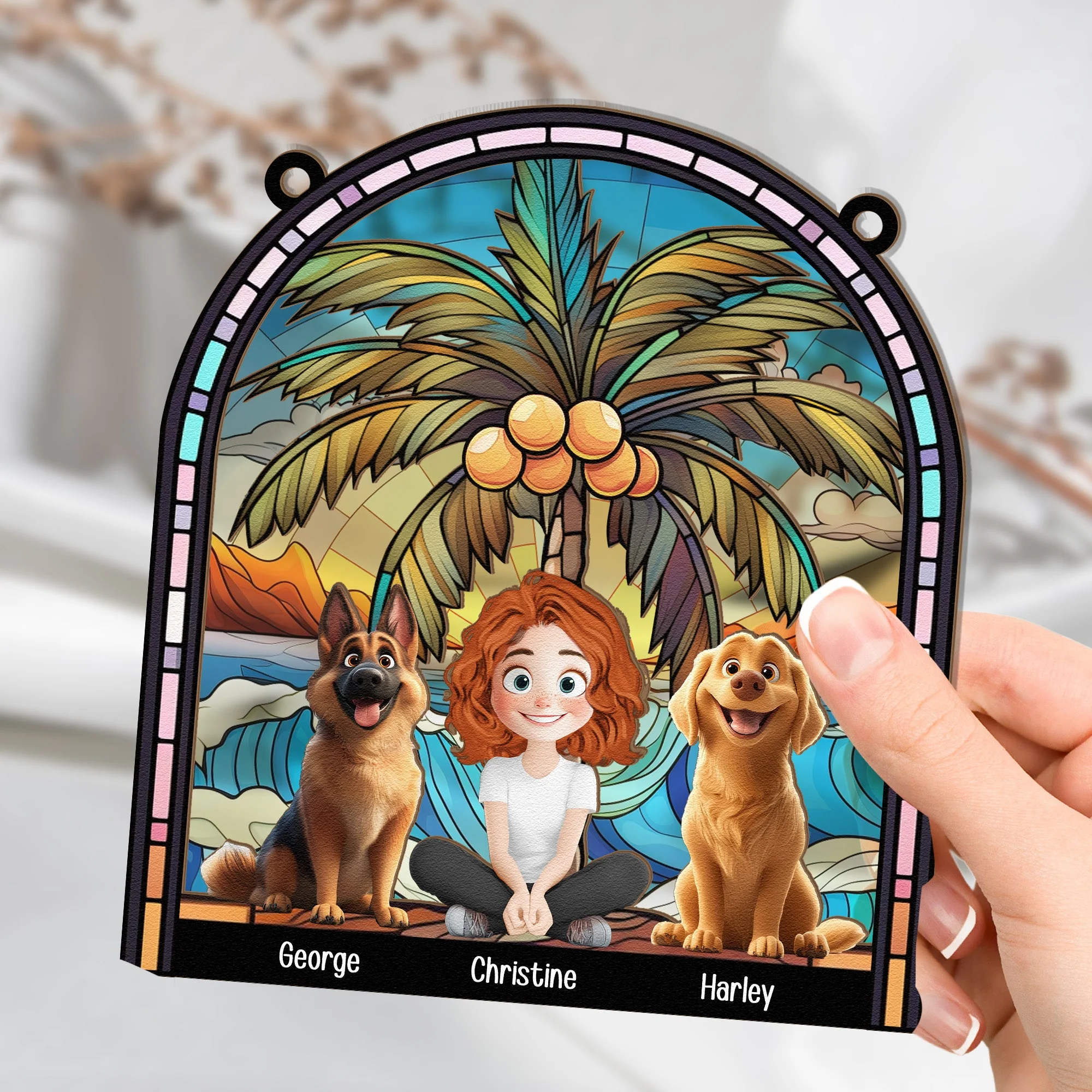 A Girl And Her Cartoon Pets New Version - Personalized Window Hanging Window Hanging Suncatcher Ornament - GIft For  Pet Lovers | CLP15 NA94 - Image 3