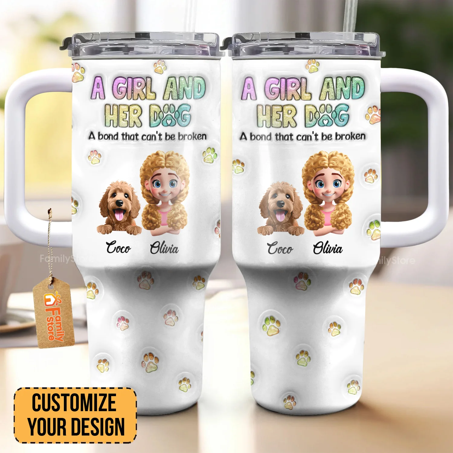 A Girl And Her Dog 3D Inflated Effect Cartoon Dog - Personalized 40oz Tumbler Cup With Straw -  Gift for Pet Owners, Pet Lovers, Dog Mom | CLP16 NH96 - Image 2