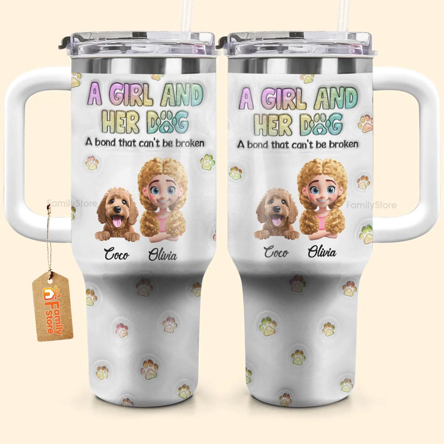 A Girl And Her Dog 3D Inflated Effect Cartoon Dog - Personalized 40oz Tumbler Cup With Straw -  Gift for Pet Owners, Pet Lovers, Dog Mom | CLP16 NH96 - Image 3