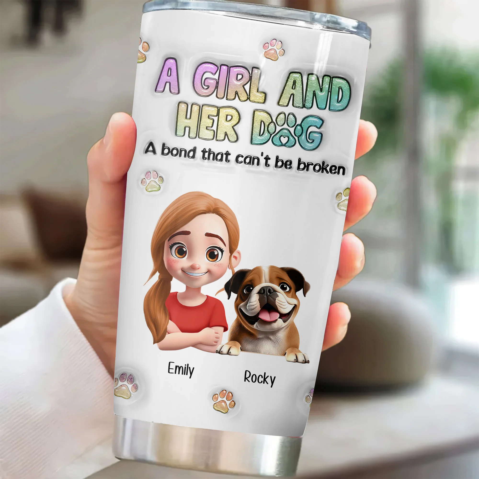 A Girl And Her Dog A Bond Can't Be Broken 3D Inflated Effect Cartoon Dog - Personalized Tumbler Cup - Gift for Pet Owners, Pet Lovers, Dog Mom | CLP16 NH96 - Image 2