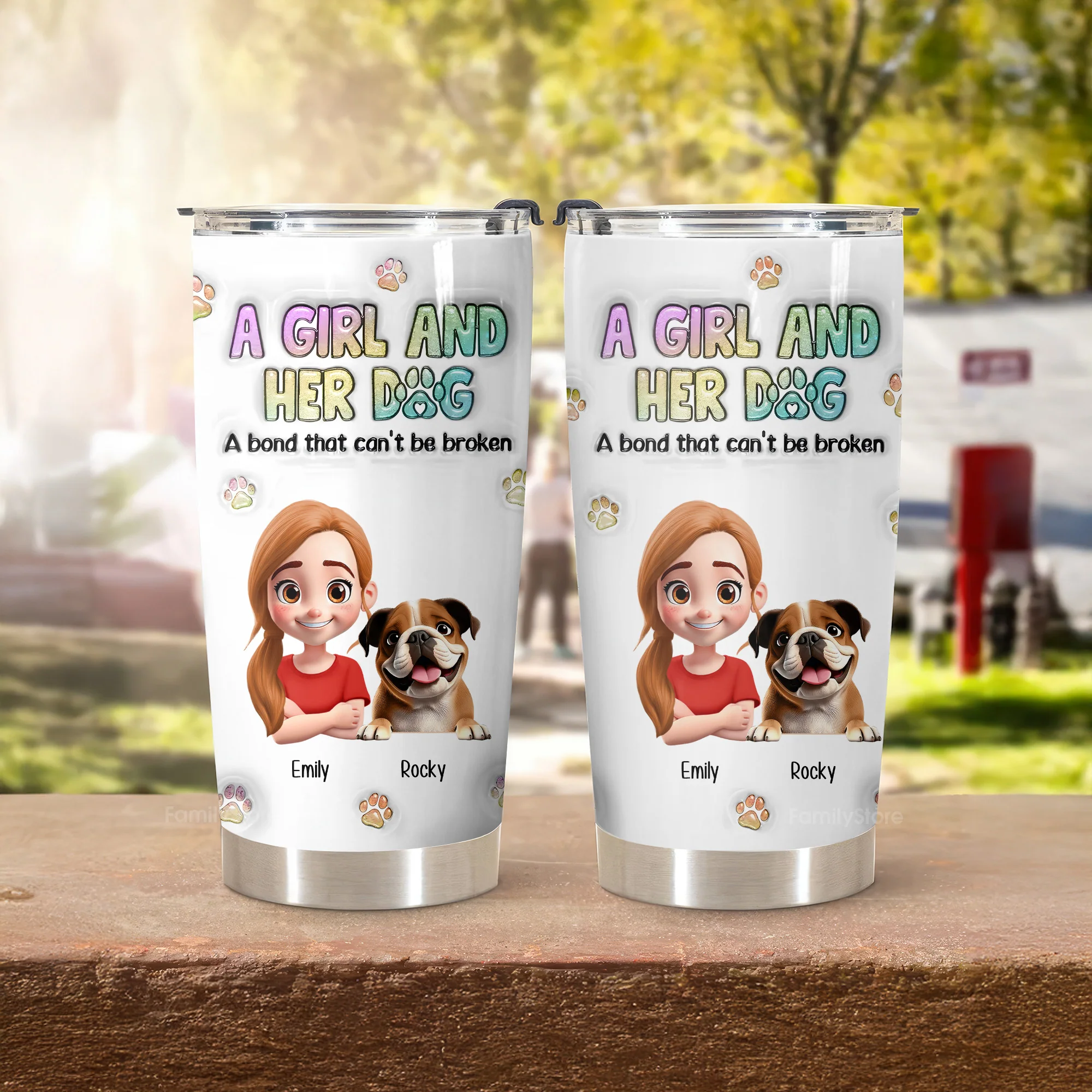 A Girl And Her Dog A Bond Can't Be Broken 3D Inflated Effect Cartoon Dog - Personalized Tumbler Cup - Gift for Pet Owners, Pet Lovers, Dog Mom | CLP16 NH96 - Image 3