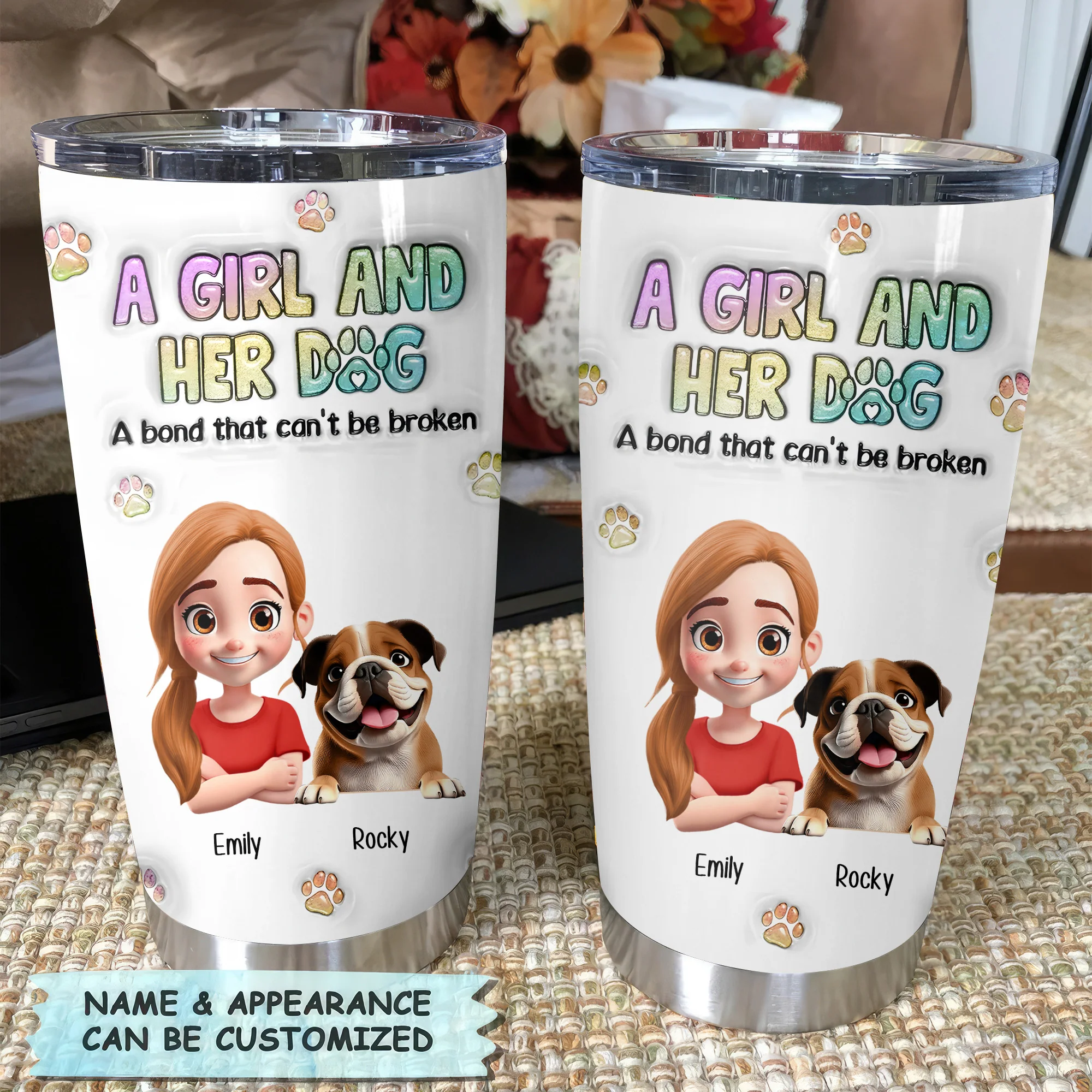 A Girl And Her Dog A Bond Can't Be Broken 3D Inflated Effect Cartoon Dog - Personalized Tumbler Cup - Gift for Pet Owners, Pet Lovers, Dog Mom | CLP16 NH96 - Image 4