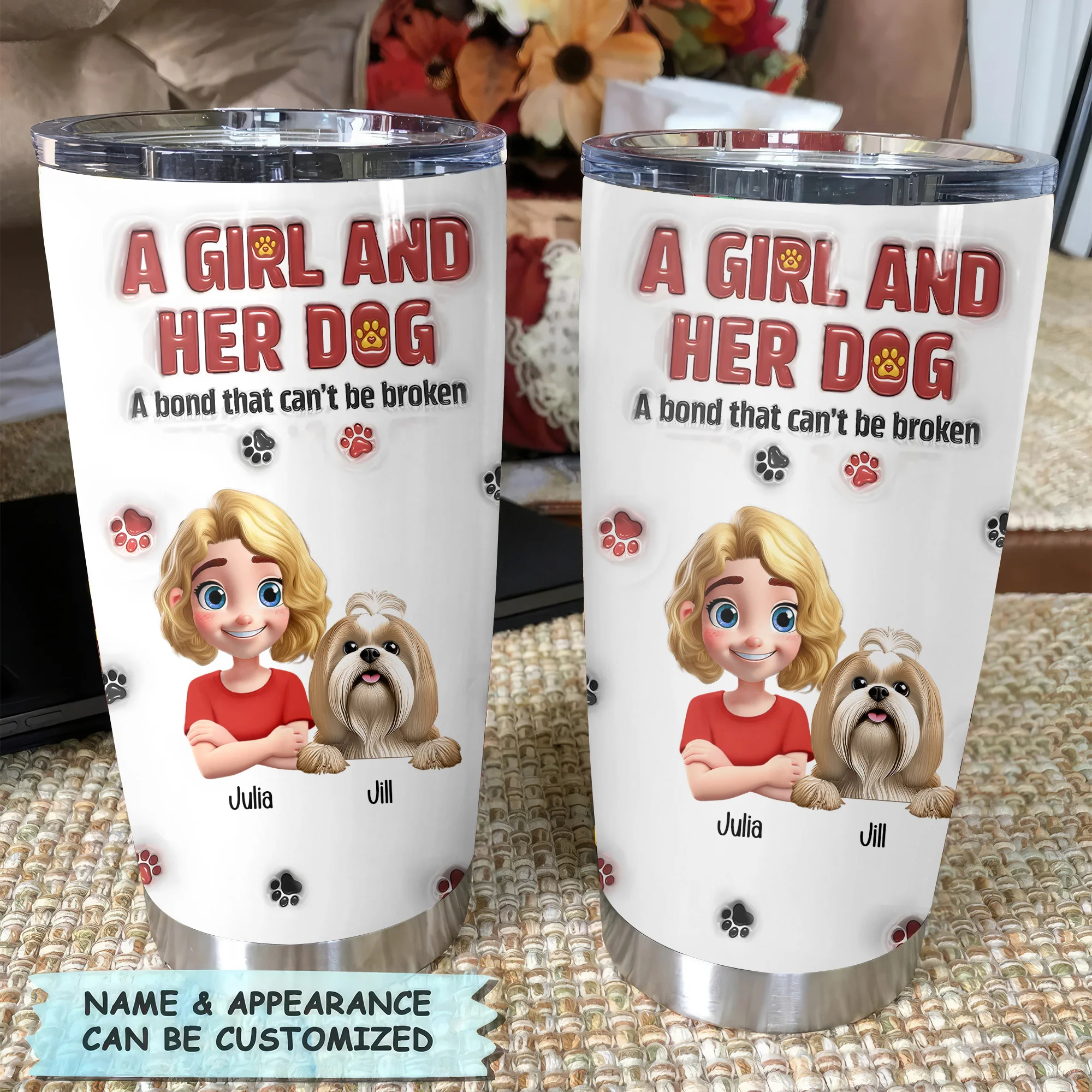 A Girl And Her Dog A Bond That Can't Be Broken 3D Inflated Effect Cartoon Dog - Personalized Tumbler Cup - Gift for Pet Owners, Pet Lovers, Dog Mom | CLP16 NH96 - Image 3