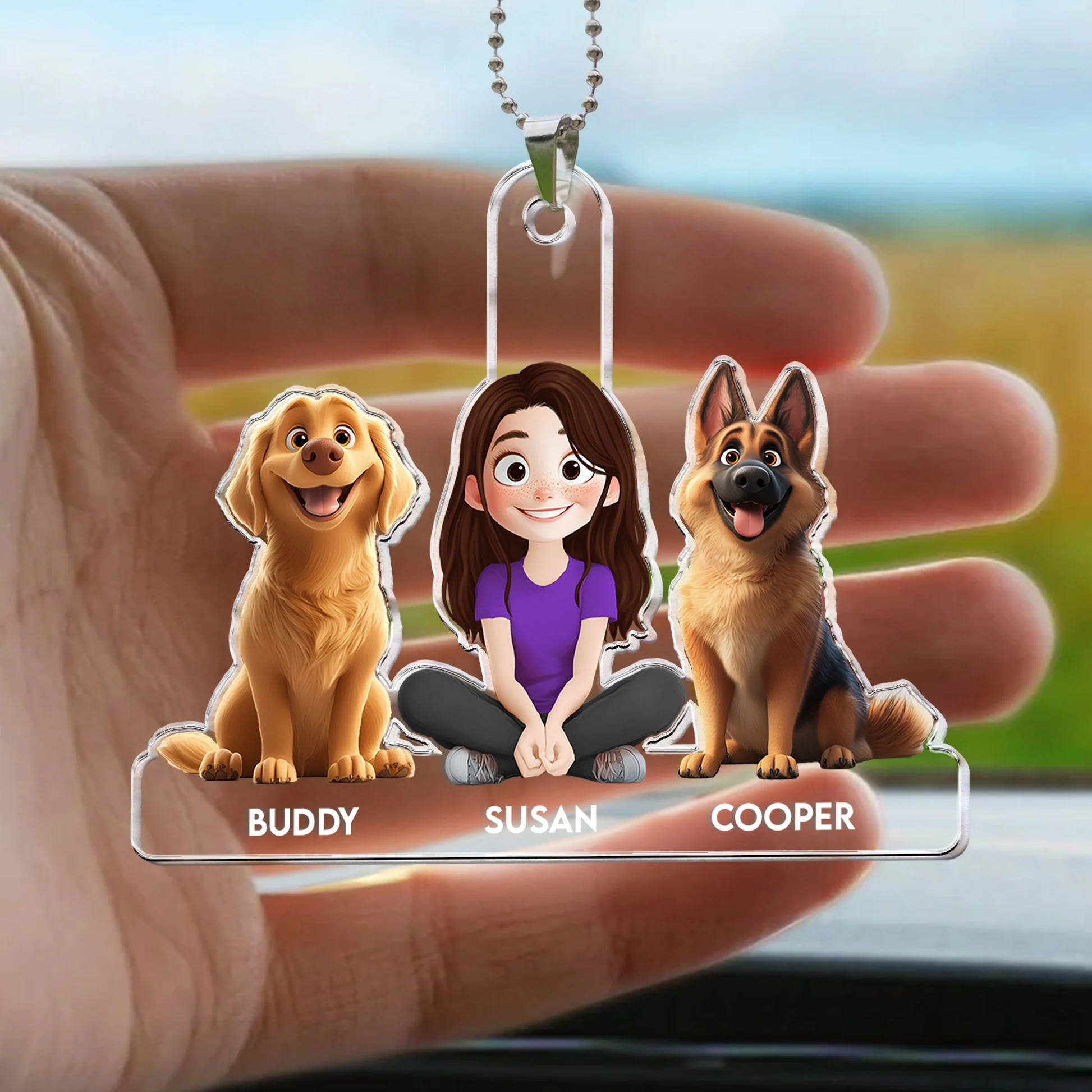 A Girl And Her Cartoon Pet - Personalized Car Hanging Ornament - Gift For Pet Lovers, Dog Lovers, Cat Lovers | CLP15 NA94 - Image 3