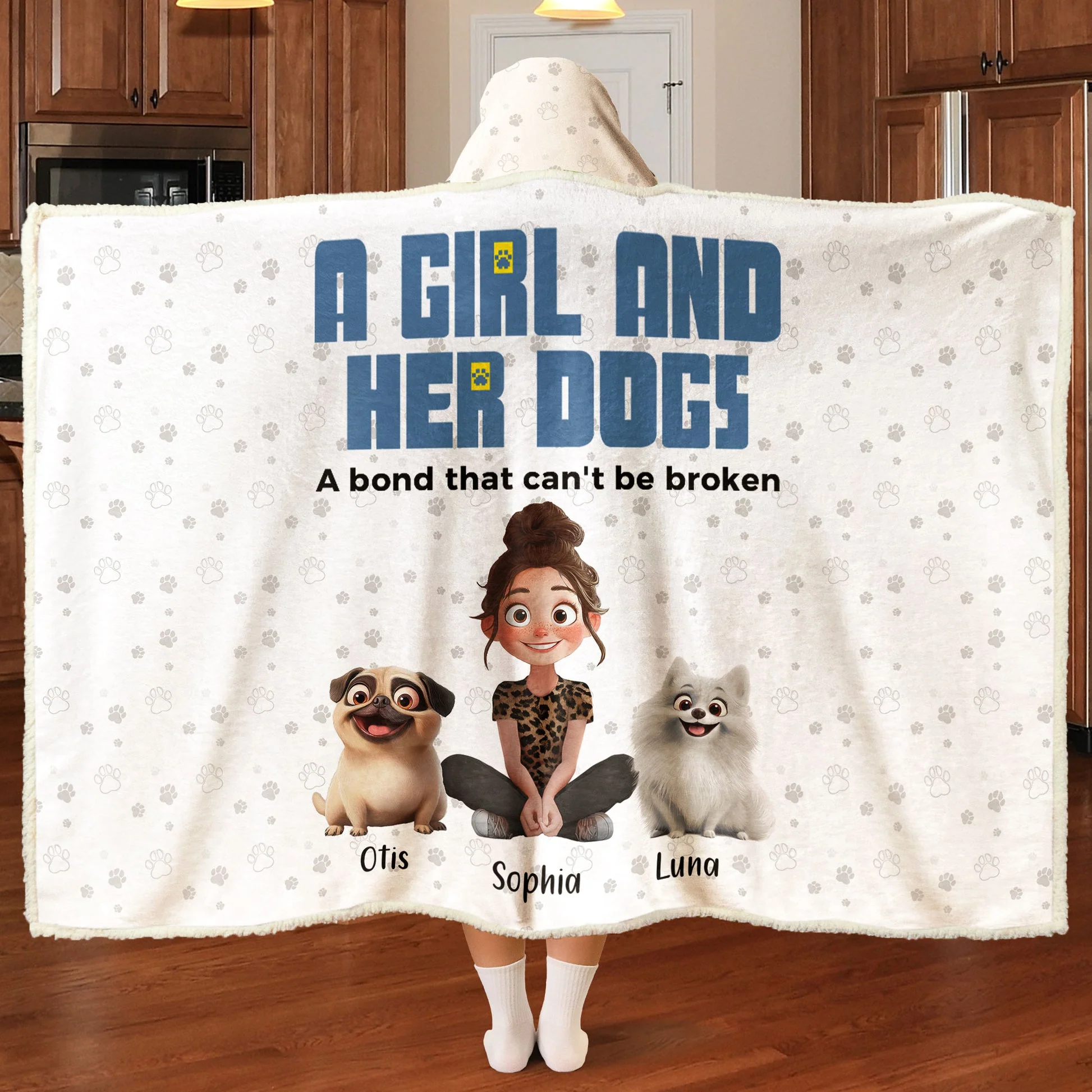 A Girl And Her Cartoon  Dogs   - Personalized Wearable Hooded Blanket - Gift For Dog Lovers | CLP15 NA94