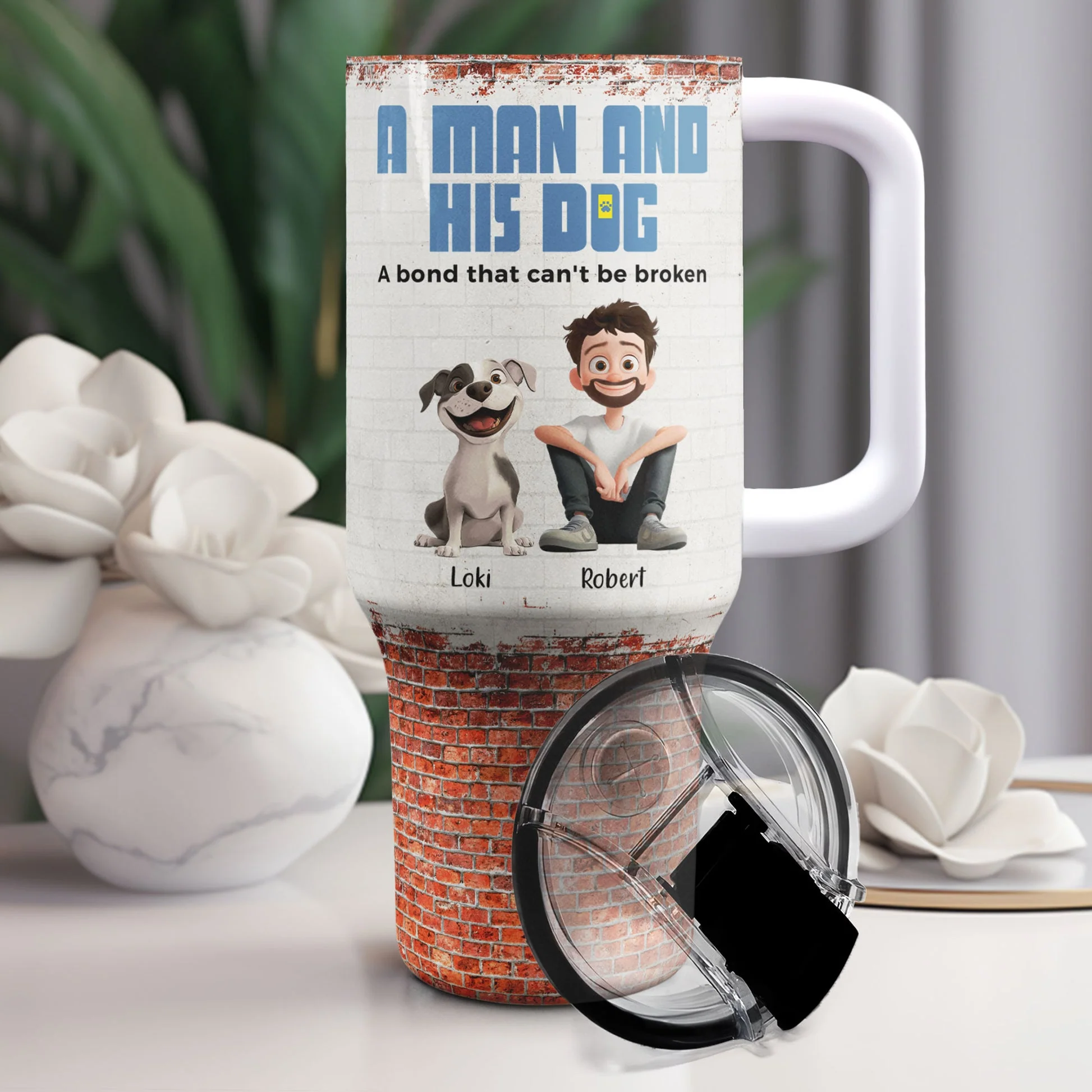 A Man And His Dogs Cartoon Dog - Personalized 40oz Tumbler Cup With Straw - Gift for Pet Owners, Dog Lovers, Dog Dad | CLP15 NH96 - Image 2