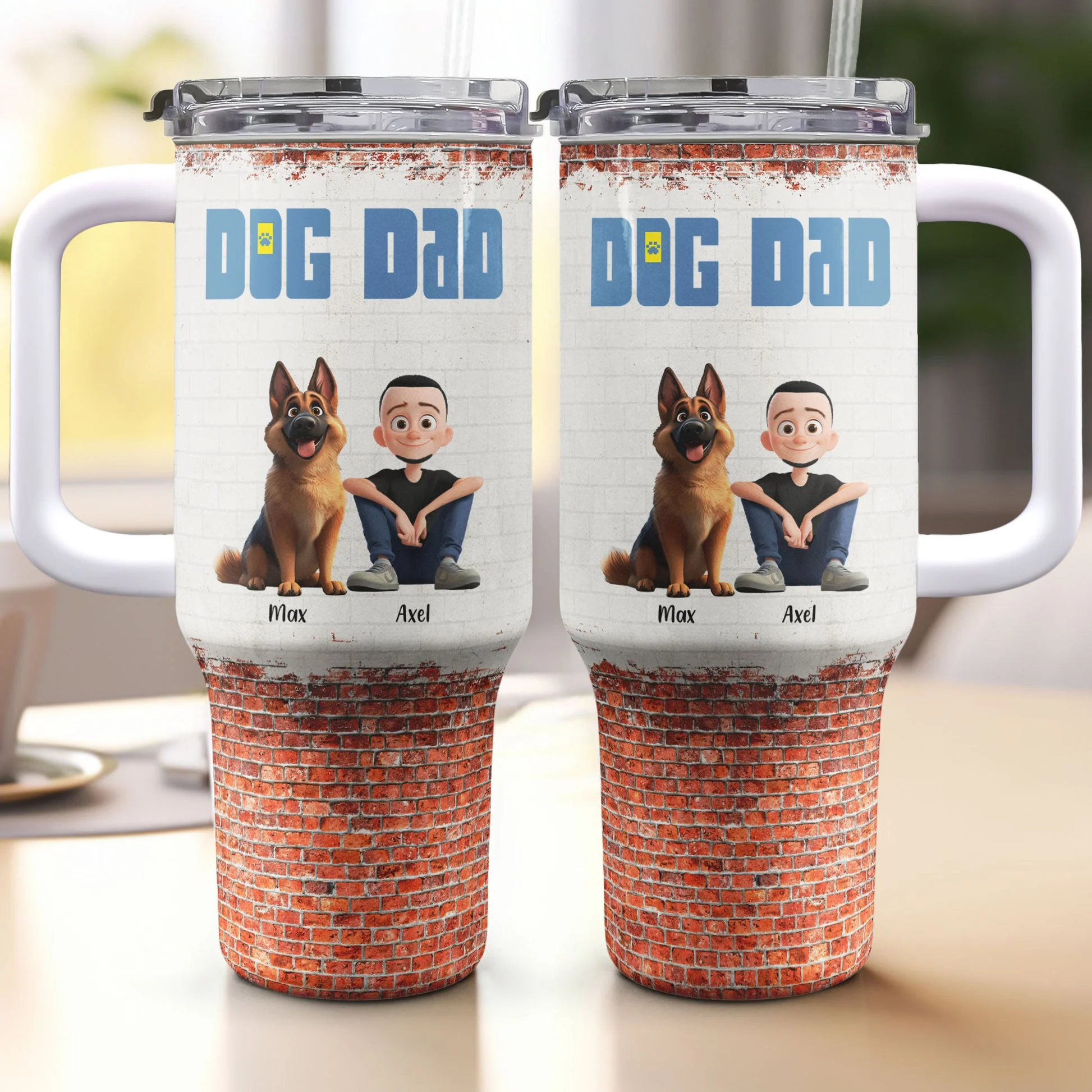 A Man And His Dogs Cartoon Dog - Personalized 40oz Tumbler Cup With Straw - Gift for Pet Owners, Dog Lovers, Dog Dad | CLP15 NH96 - Image 3