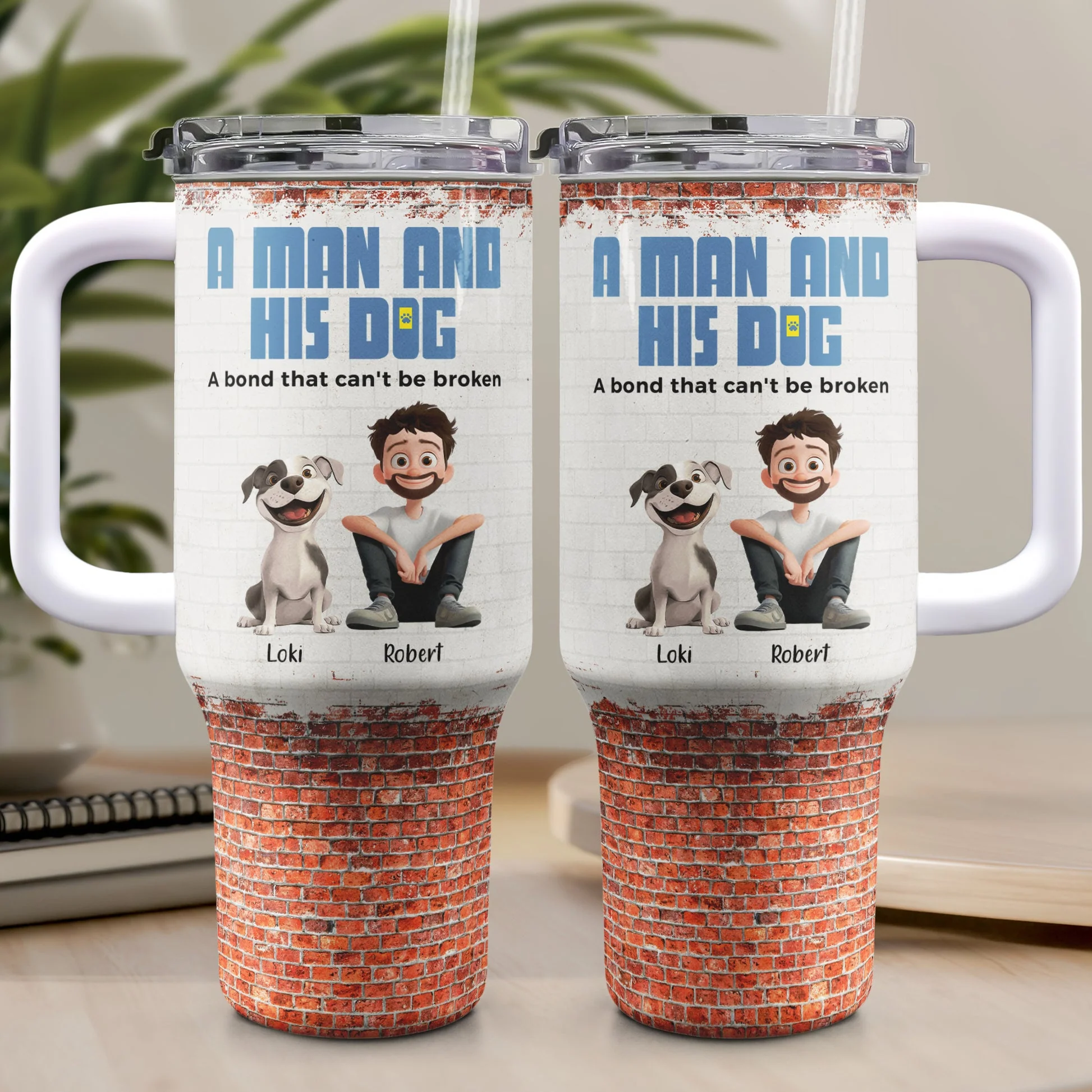 A Man And His Dogs Cartoon Dog - Personalized 40oz Tumbler Cup With Straw - Gift for Pet Owners, Dog Lovers, Dog Dad | CLP15 NH96 - Image 4