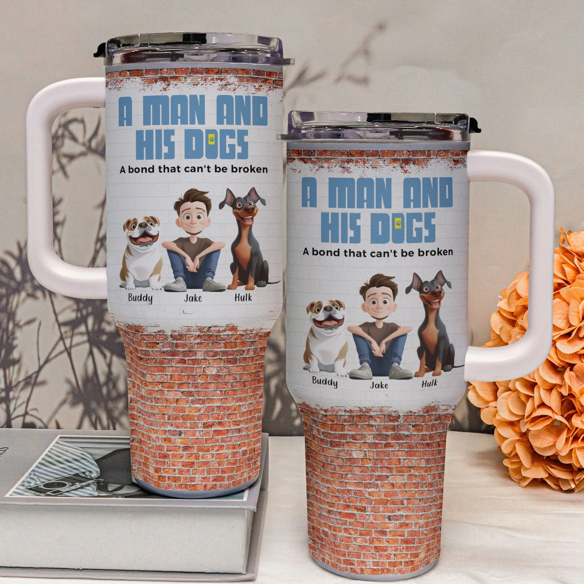 A Man And His Dogs Cartoon Dog - Personalized 40oz Tumbler Cup With Straw - Gift for Pet Owners, Dog Lovers, Dog Dad | CLP15 NH96 - Image 5