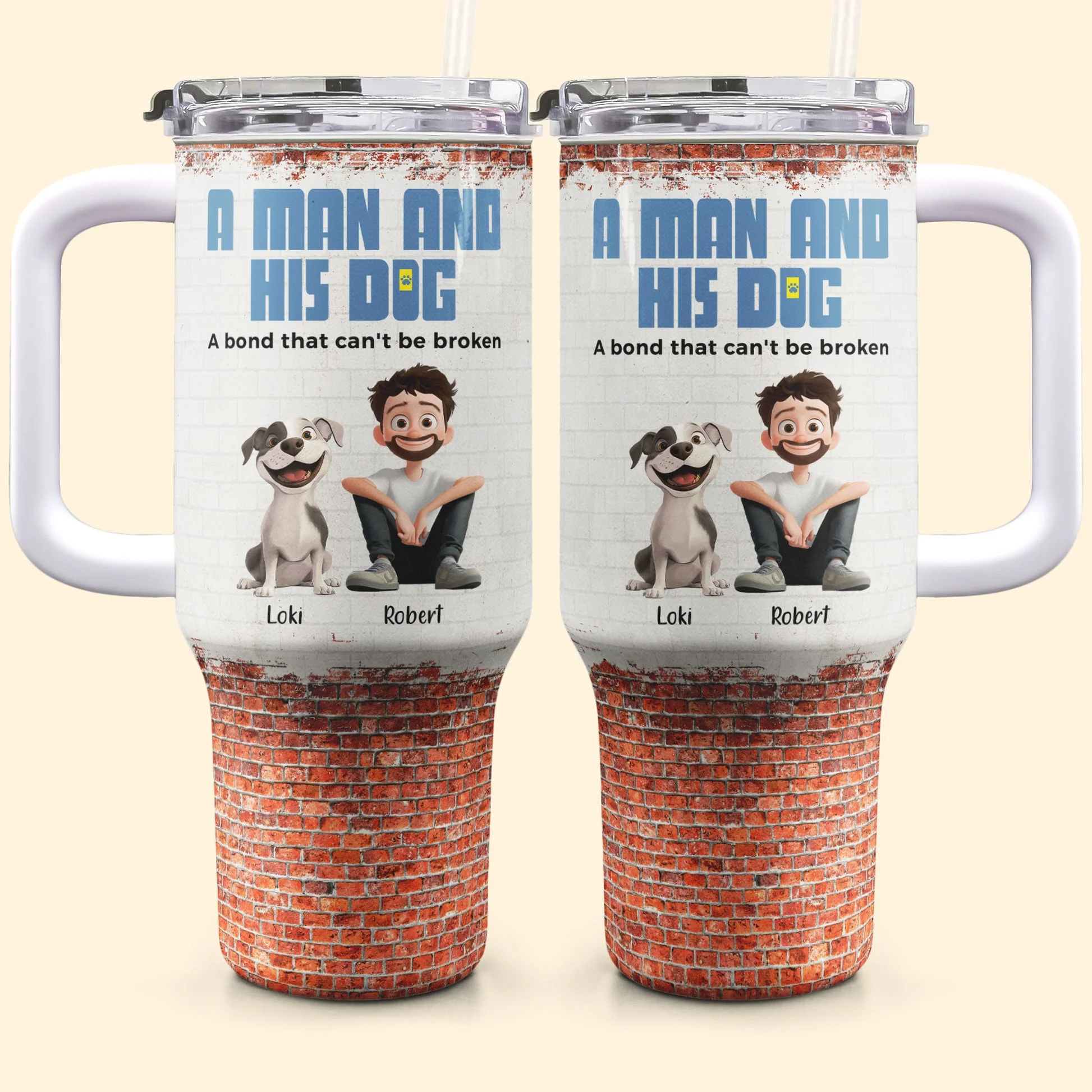 A Man And His Dogs Cartoon Dog - Personalized 40oz Tumbler Cup With Straw - Gift for Pet Owners, Dog Lovers, Dog Dad | CLP15 NH96 - Image 7