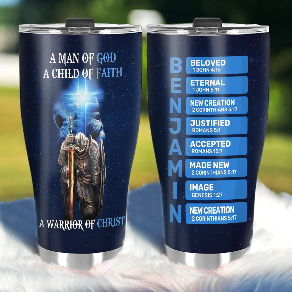 A Man Of God, A Child Of Faith - Personalized Stainless Steel Tumbler - Gift For Him | HN02 - Image 2