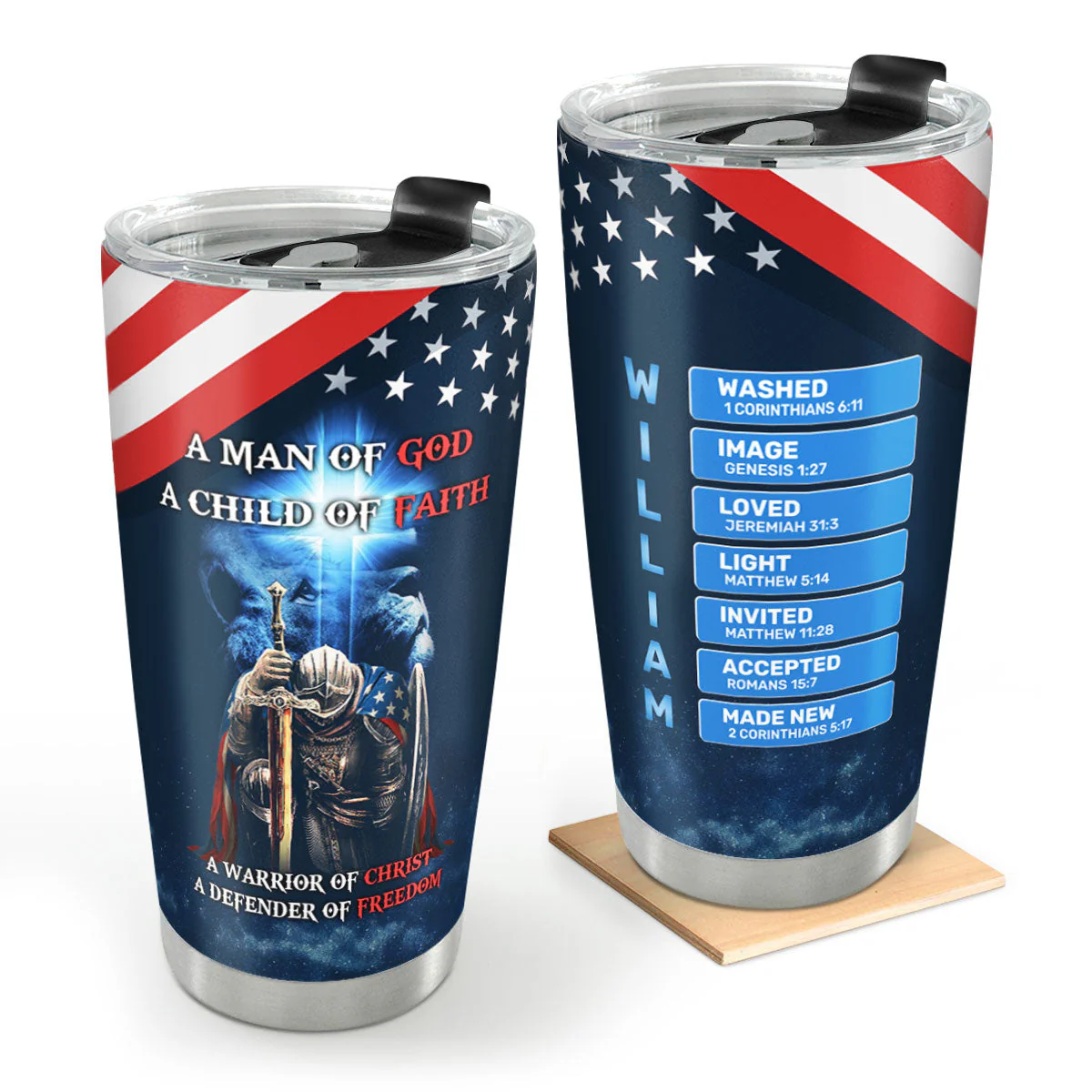 A Man Of God A Child Of Faith - Personalized Stainless Steel Tumbler - Gift For Him, Son