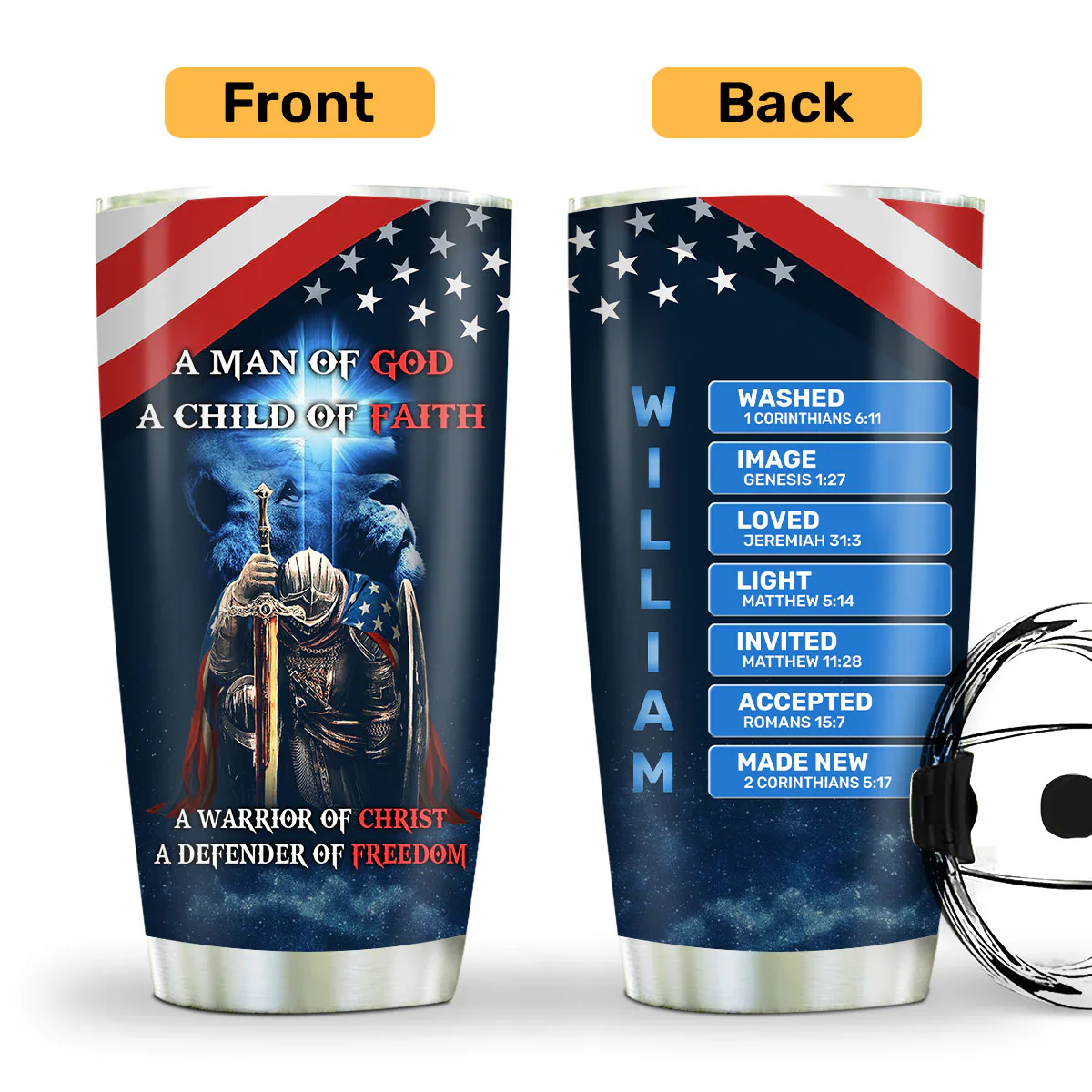 A Man Of God A Child Of Faith - Personalized Stainless Steel Tumbler - Gift For Him, Son - Image 2