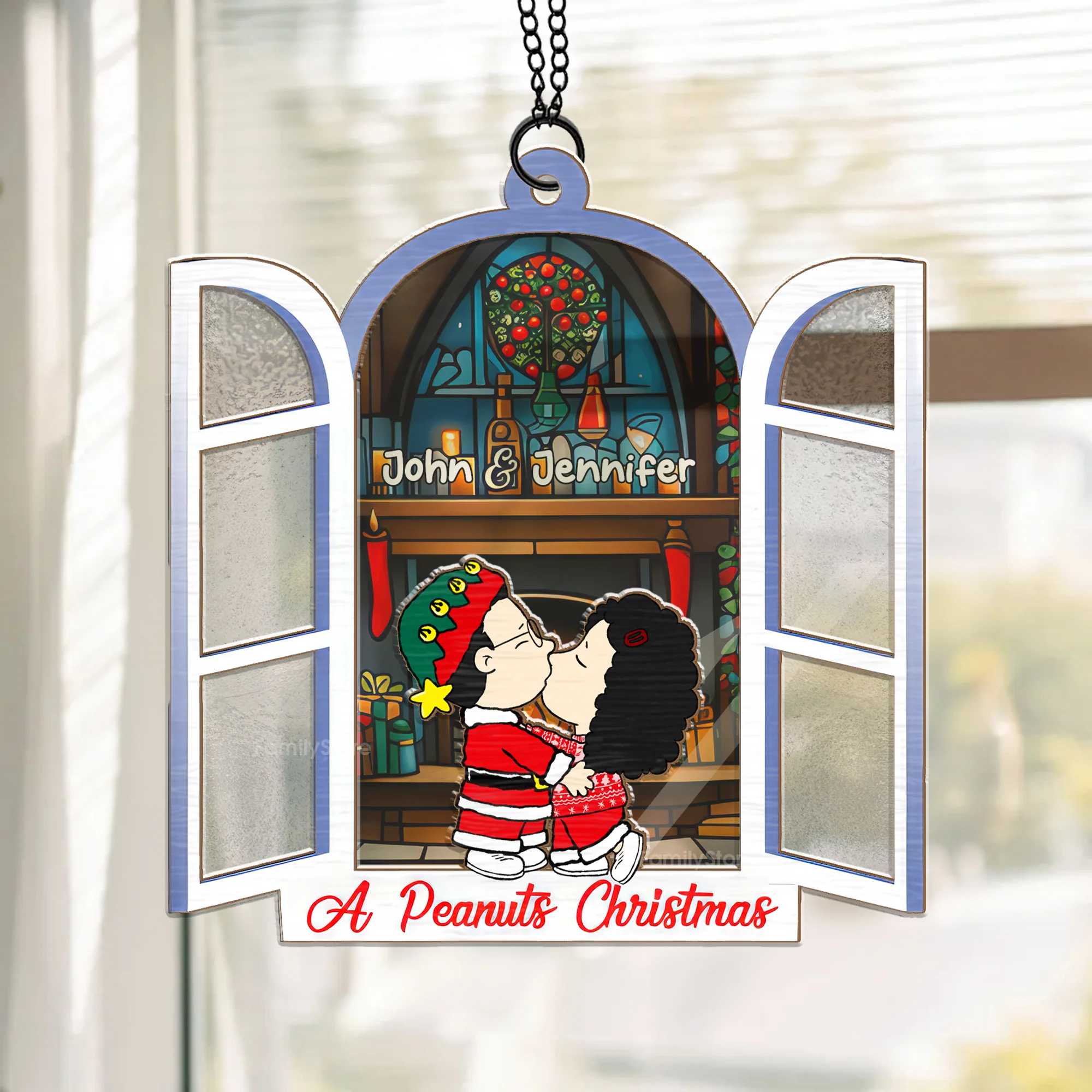 A Peanut Christmas - Personalized Window Hanging Window Hanging Suncatcher Ornament - Gift For Couple, Husband Wife - CL45 NH96