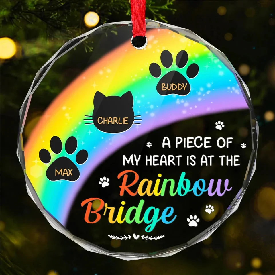 A Piece Of My Heart Is At The Rainbow Bridge - Personalized Glass Ornament - Christmas Gift For Pet Owners, Pet Lovers HH01