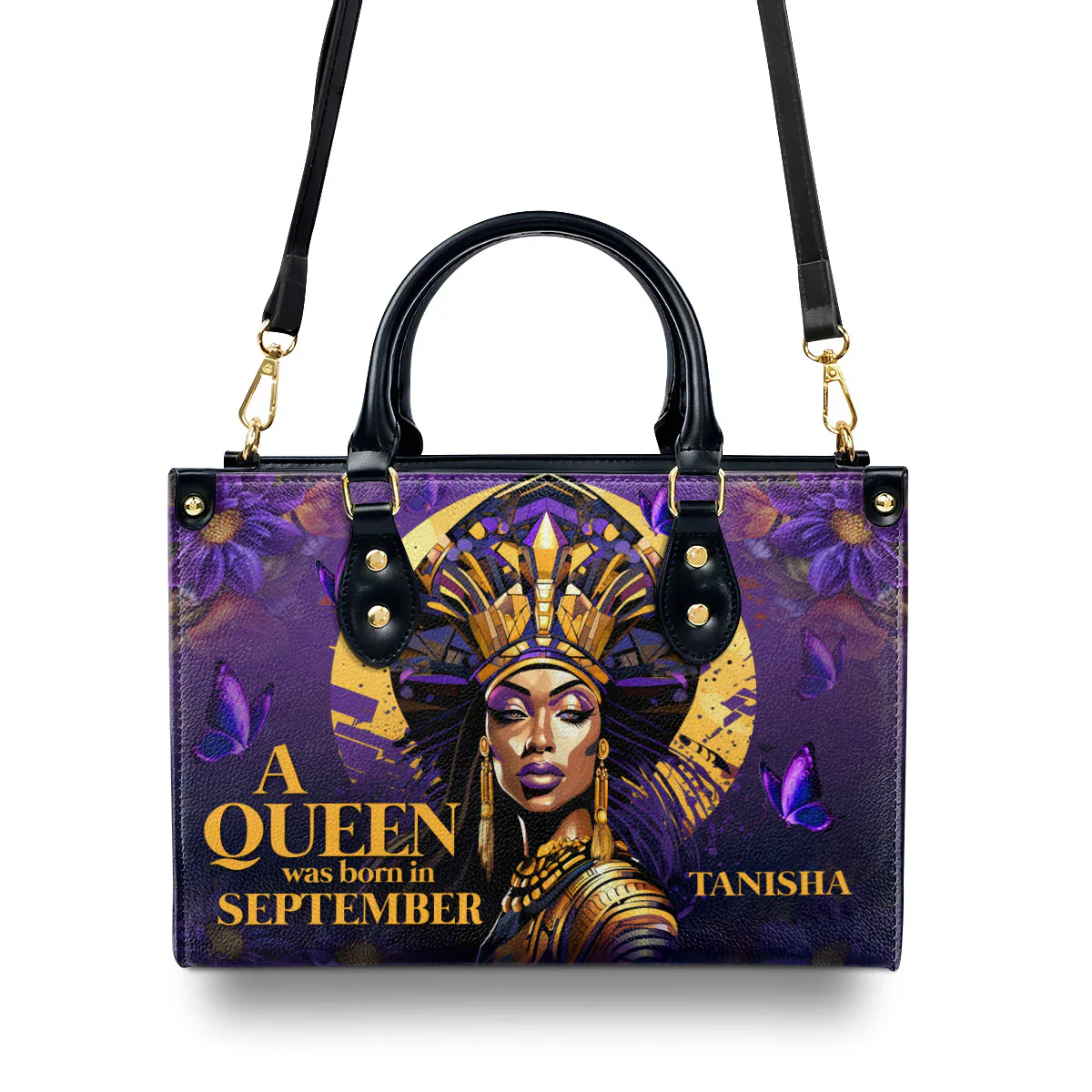 A Queen Was Born In Tote - Custom Name & Birth Month Leather Handbag - Birthday Gift for Black Women HD95 - Image 4