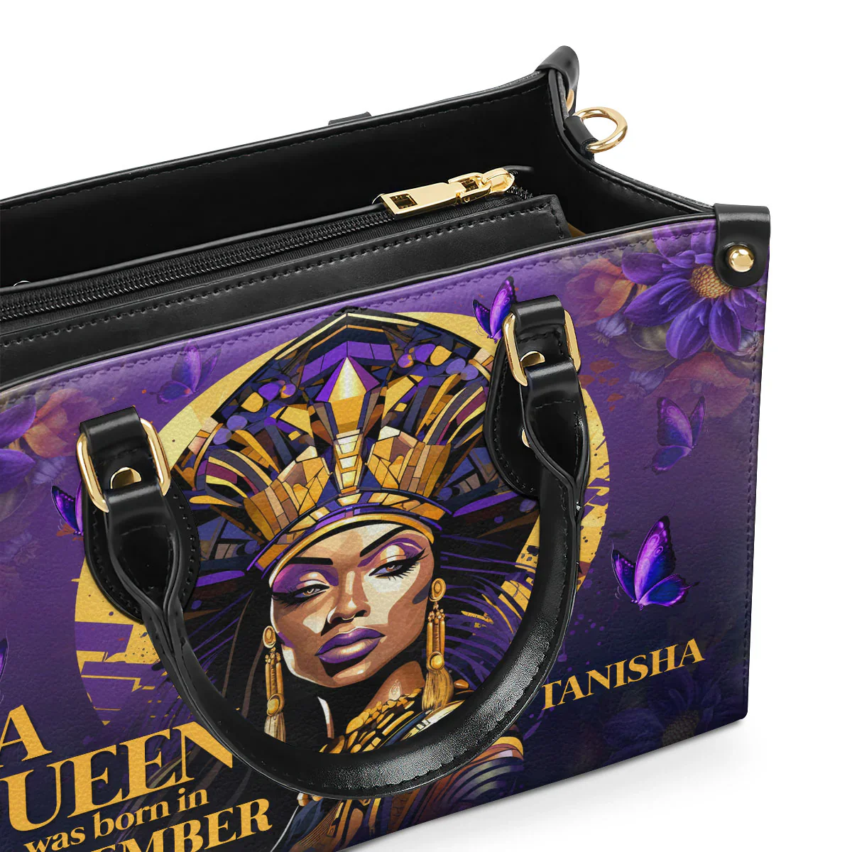 A Queen Was Born In Tote - Custom Name & Birth Month Leather Handbag - Birthday Gift for Black Women HD95 - Image 5