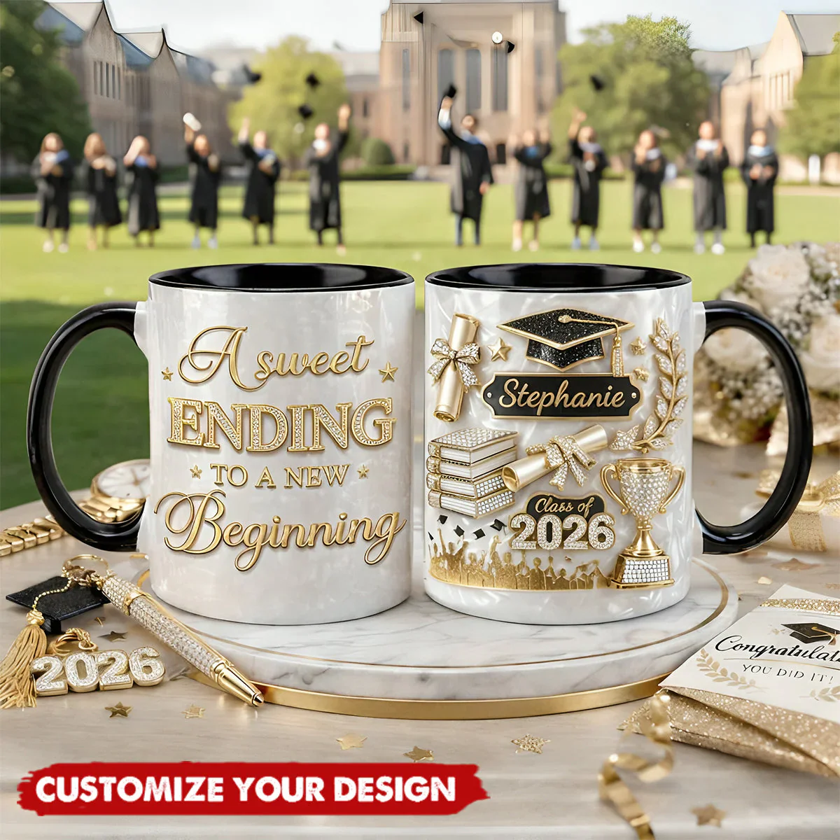 A Sweet Ending To A New Beginning Graduation - Personalized Accent Mug - Gift For Graduates