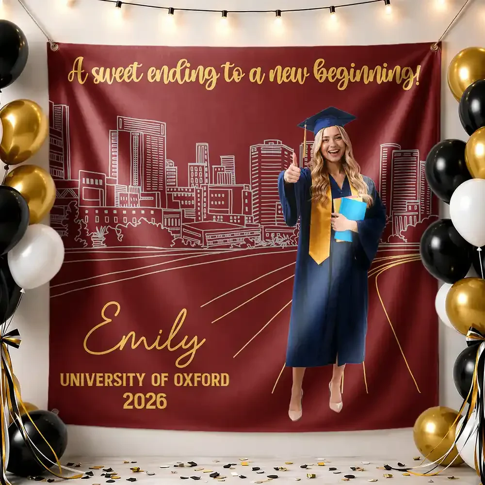 A Sweet Ending To The New Beginning - Personalized Backdrop - Gift For Graduates - Image 3