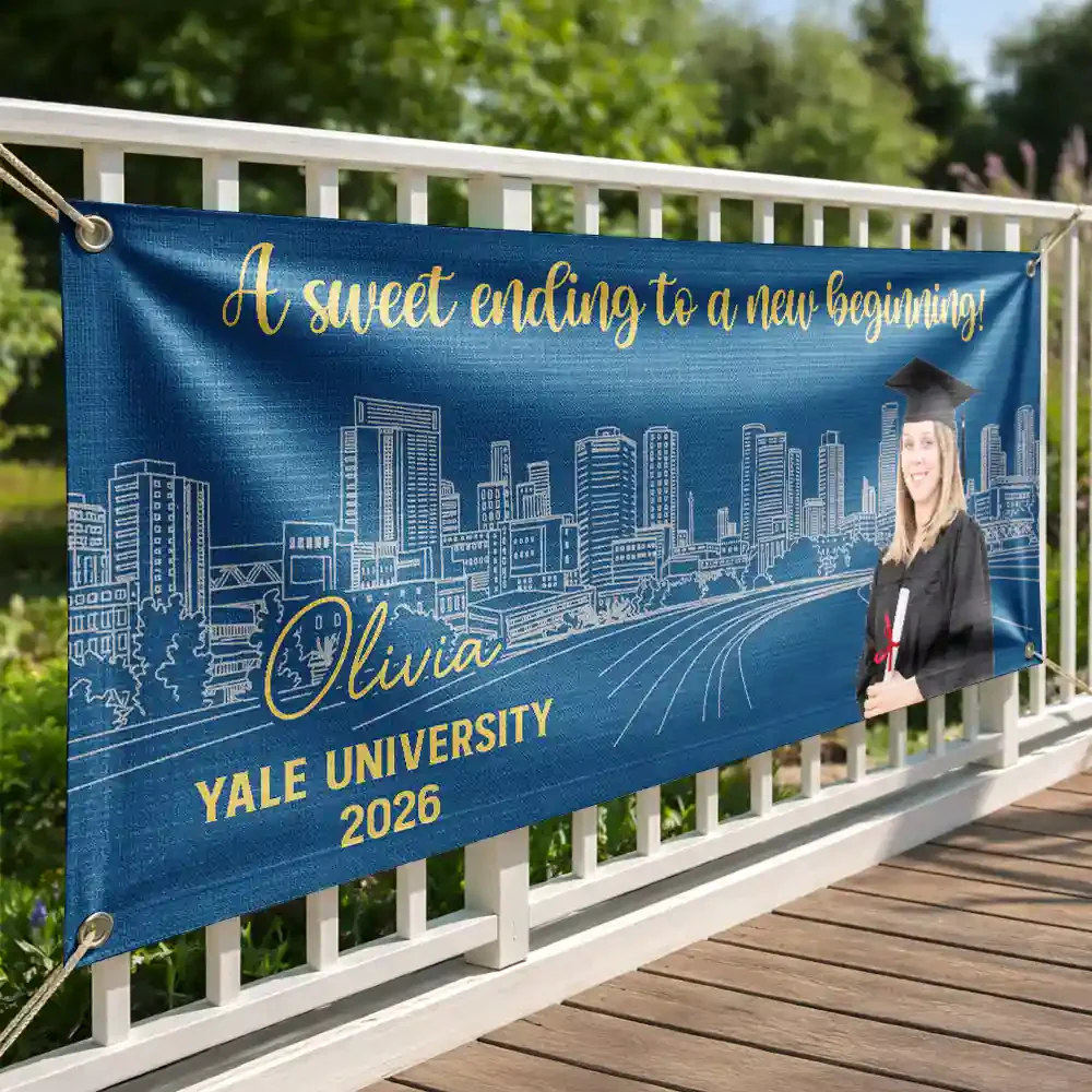 A Sweet Ending To The New Beginning - Personalized Outdoor Banner - Gift For Graduates - Image 2