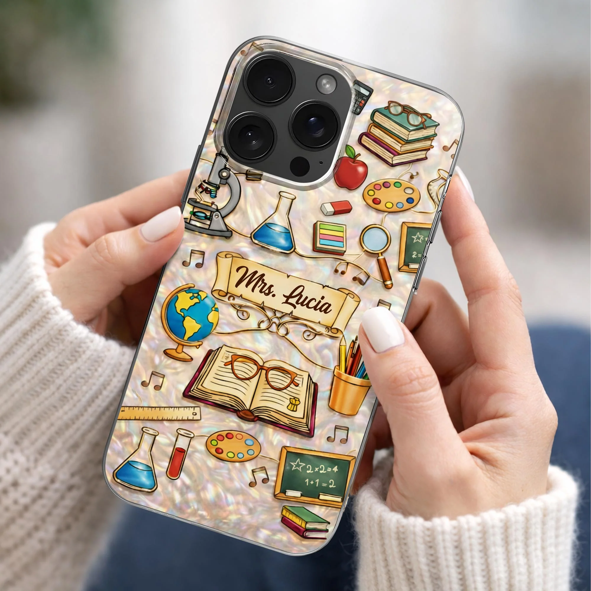 A Teacher Inspires Books Microscope Globe And School Supplies - Personalized Phone Case - Gifts For Teacher - Image 2