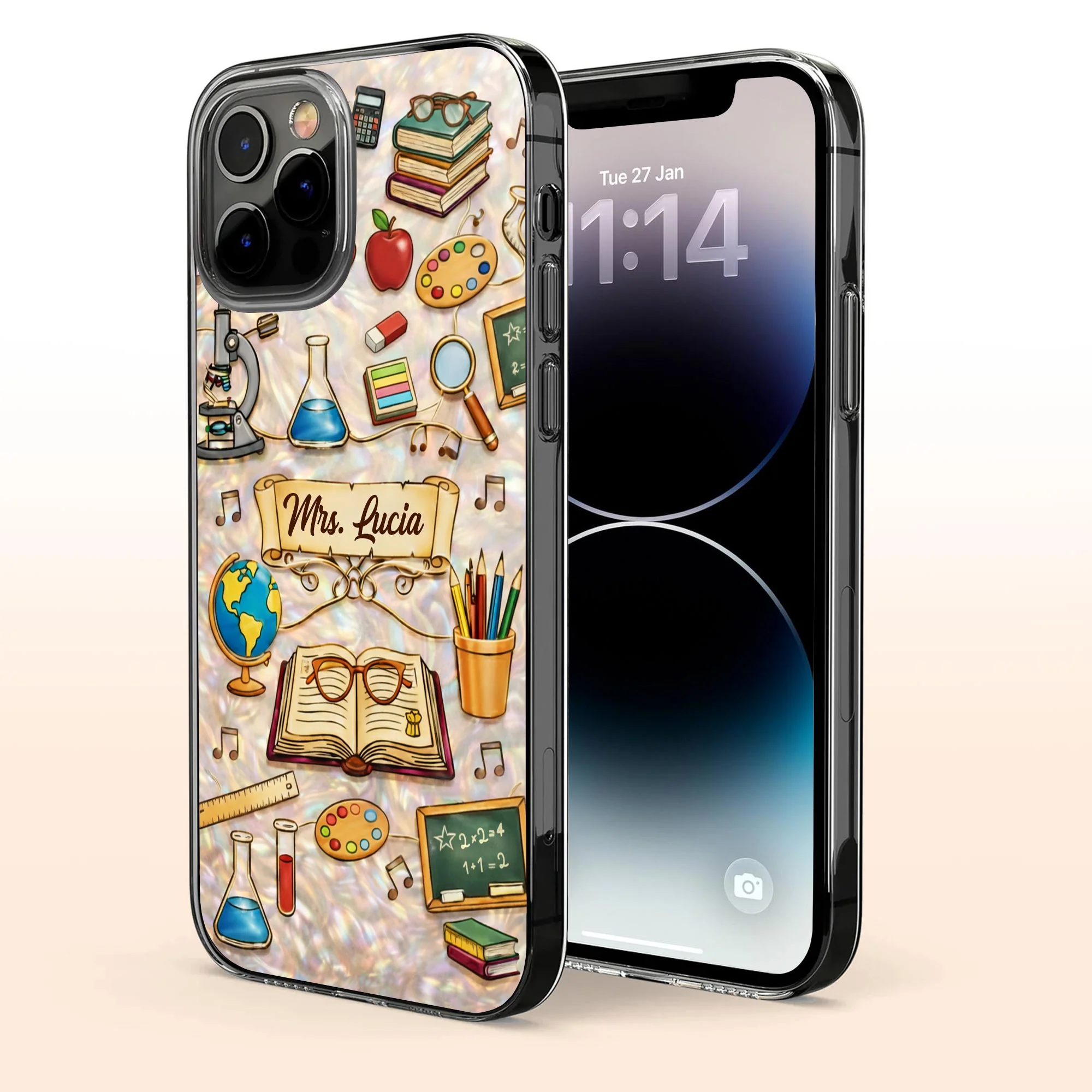 A Teacher Inspires Books Microscope Globe And School Supplies - Personalized Phone Case - Gifts For Teacher - Image 3