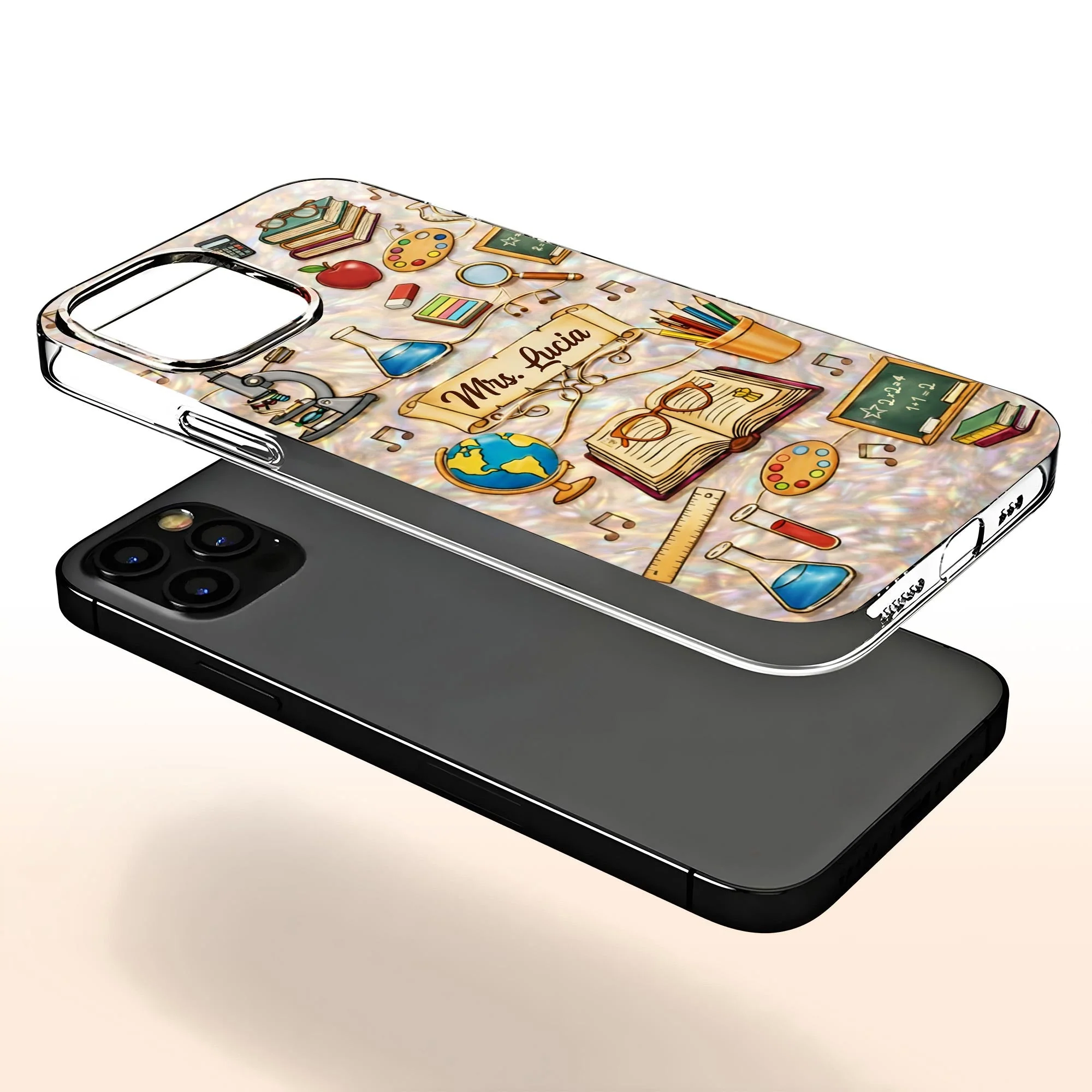 A Teacher Inspires Books Microscope Globe And School Supplies - Personalized Phone Case - Gifts For Teacher - Image 4