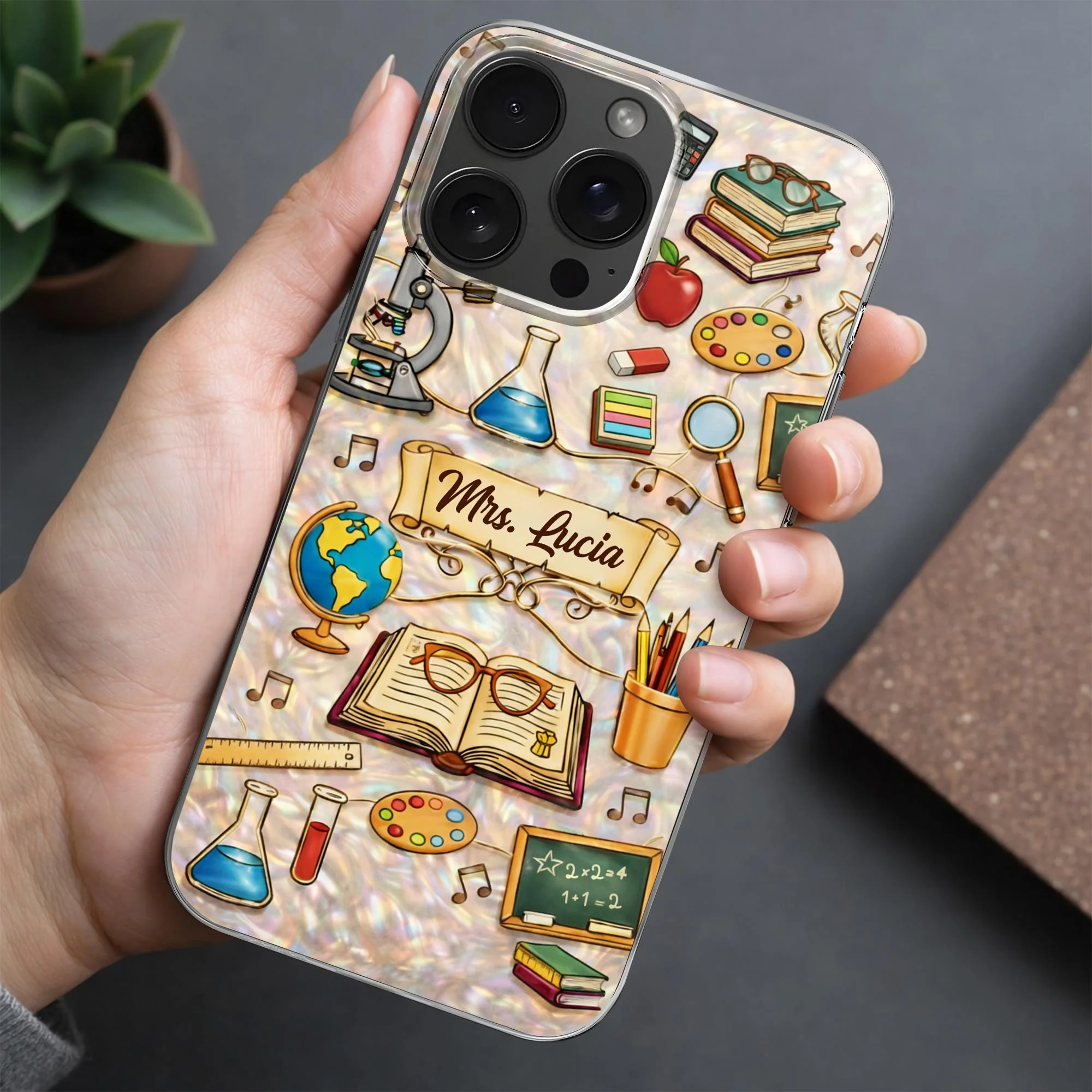 A Teacher Inspires Books Microscope Globe And School Supplies - Personalized Phone Case - Gifts For Teacher - Image 5