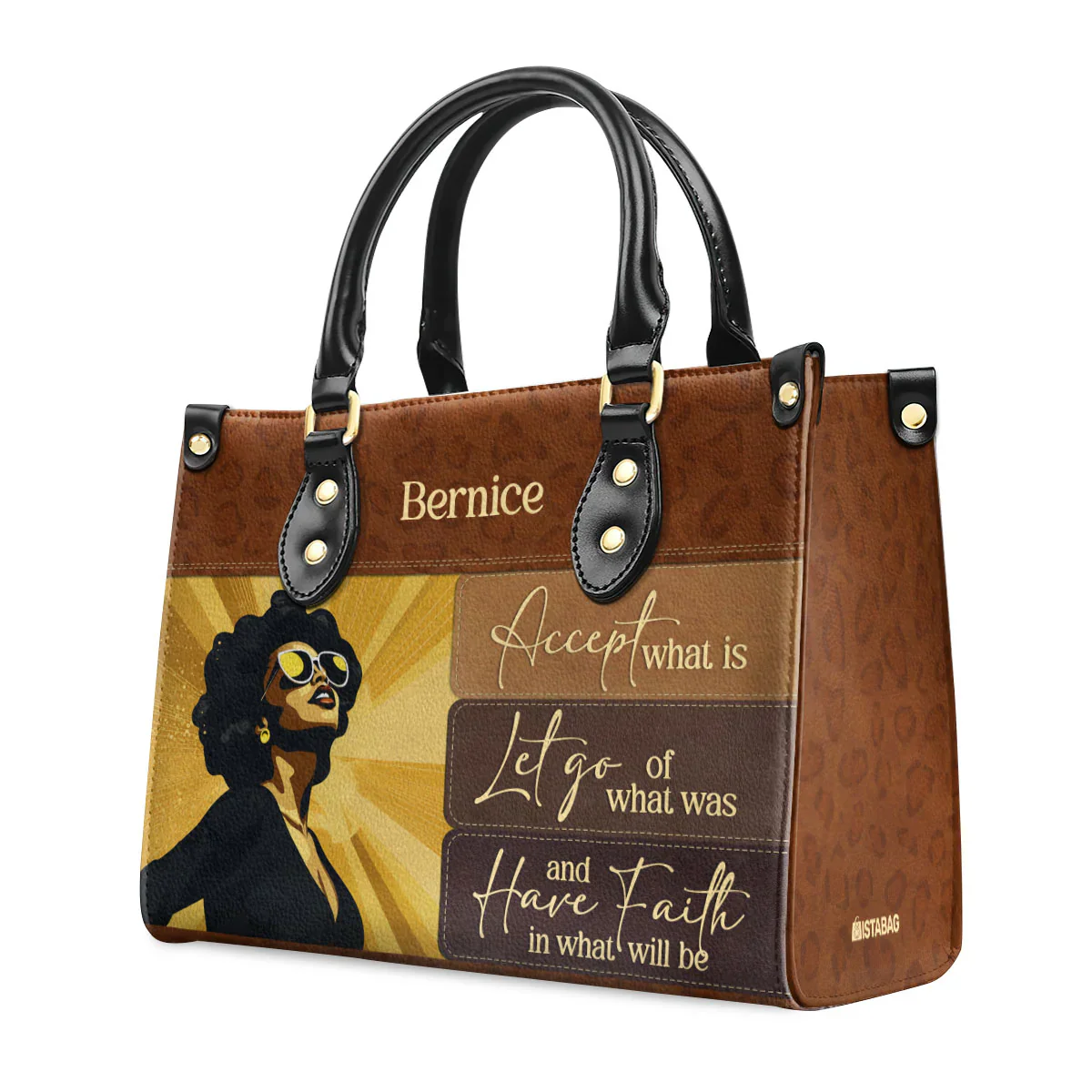 Accept Let Go Have Faith Tote - Custom Inspirational Leather Handbag - Gift For Black Women | HD95 - Image 2