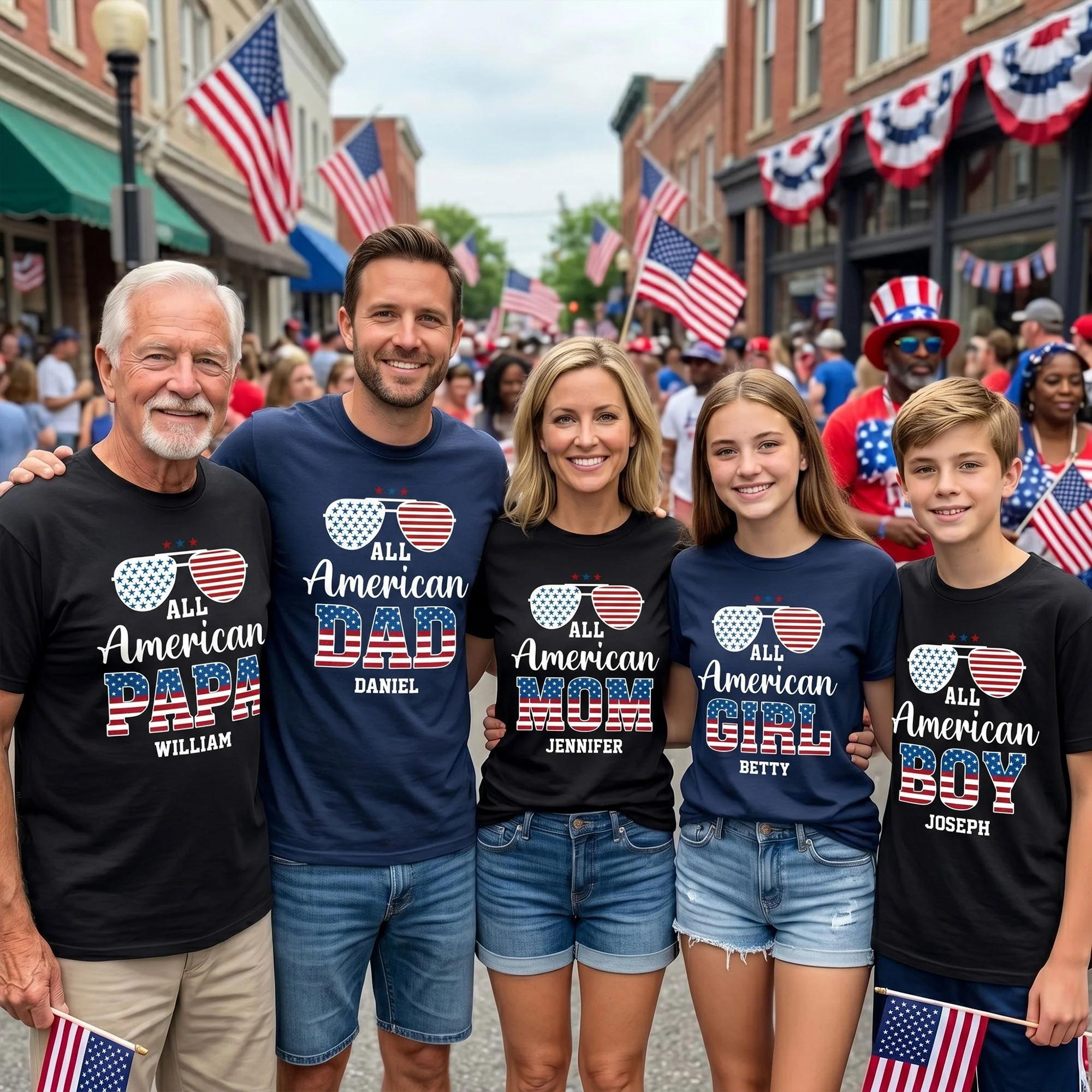All American Dad Mom Family Matching Flag Sunglasses - Personalized Shirt - Gift For Family