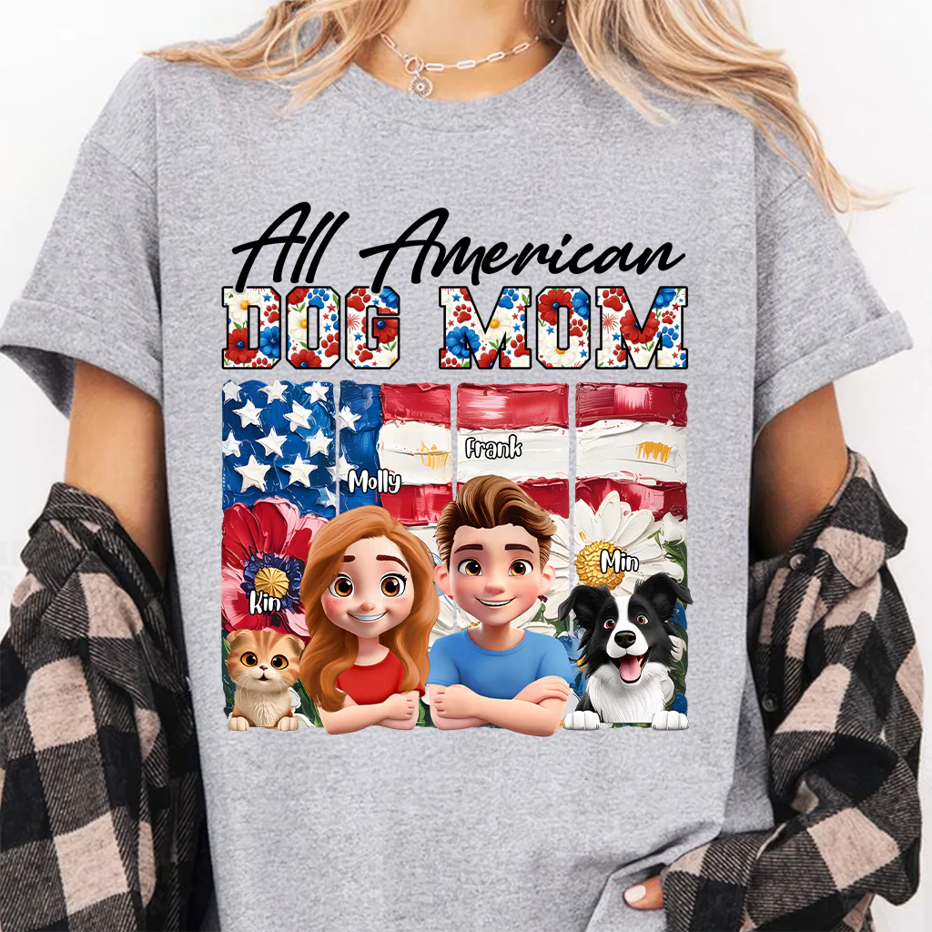 All American Dog Mom - Personalized T-shirt - Patriotic Gift For Family, Pet Lovers | CLP16 HN02 - Image 2