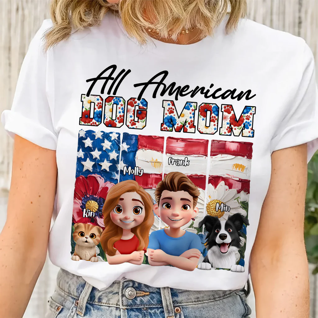 All American Dog Mom - Personalized T-shirt - Patriotic Gift For Family, Pet Lovers | CLP16 HN02 - Image 3