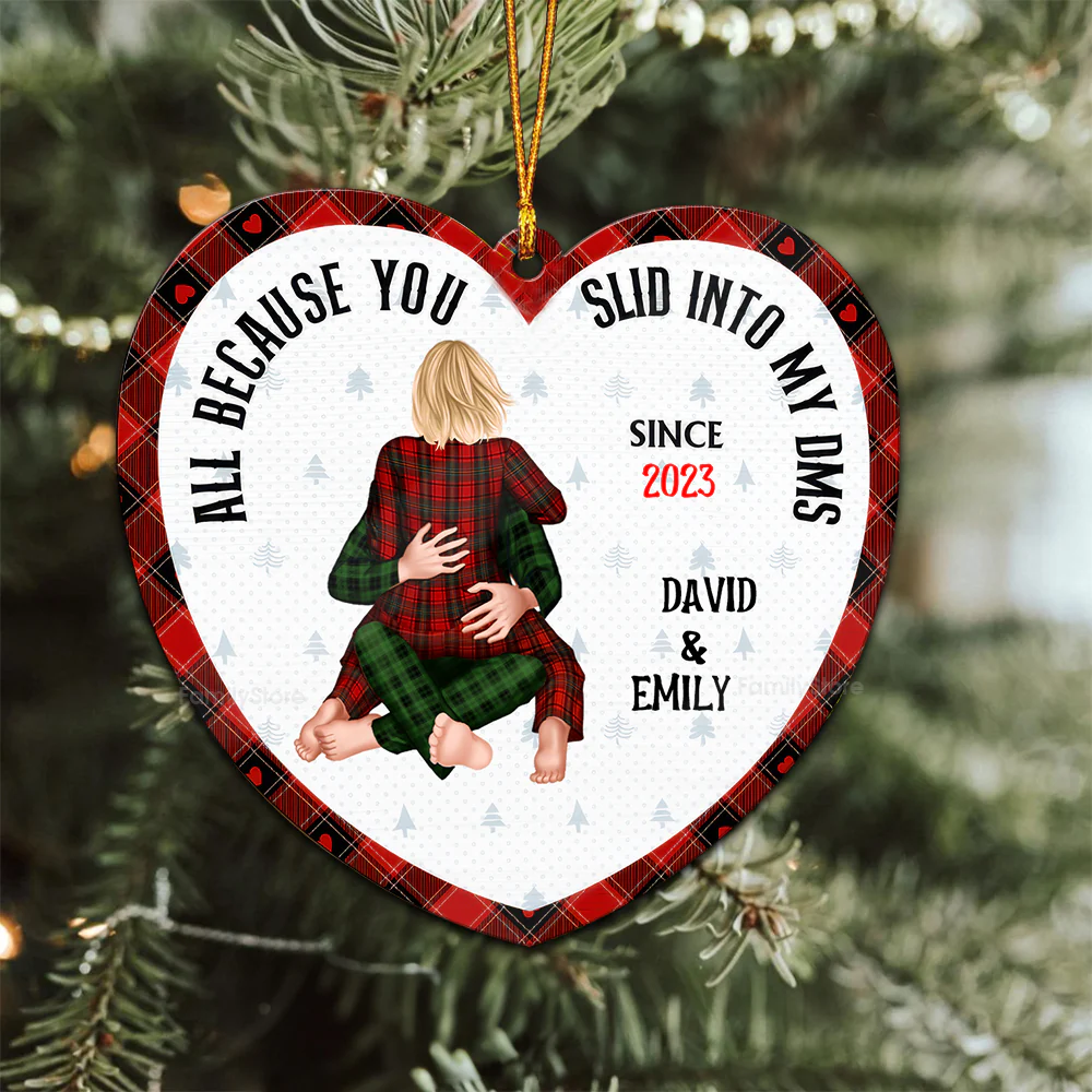 All Because You Slid Into My Dms - Gift for Couples - Personalized Wood Ornament - CL28 NH96 - Image 2