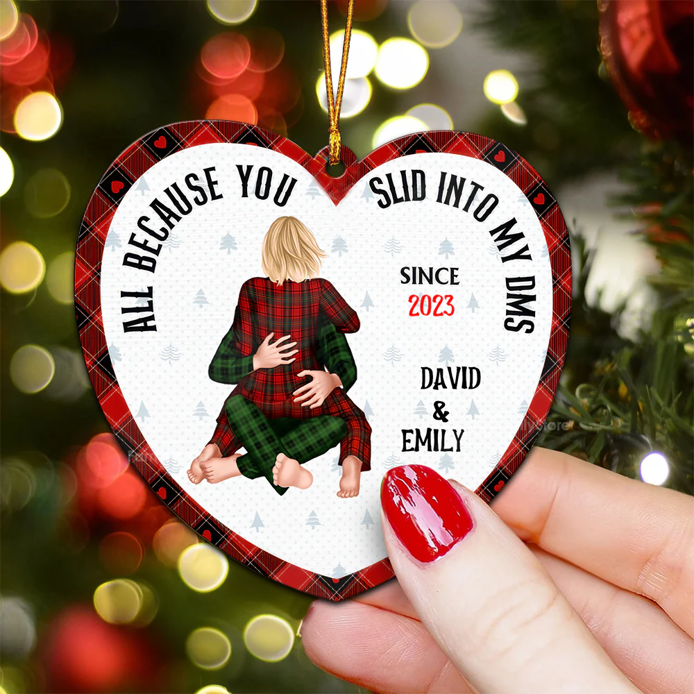 All Because You Slid Into My Dms - Gift for Couples - Personalized Wood Ornament - CL28 NH96 - Image 3