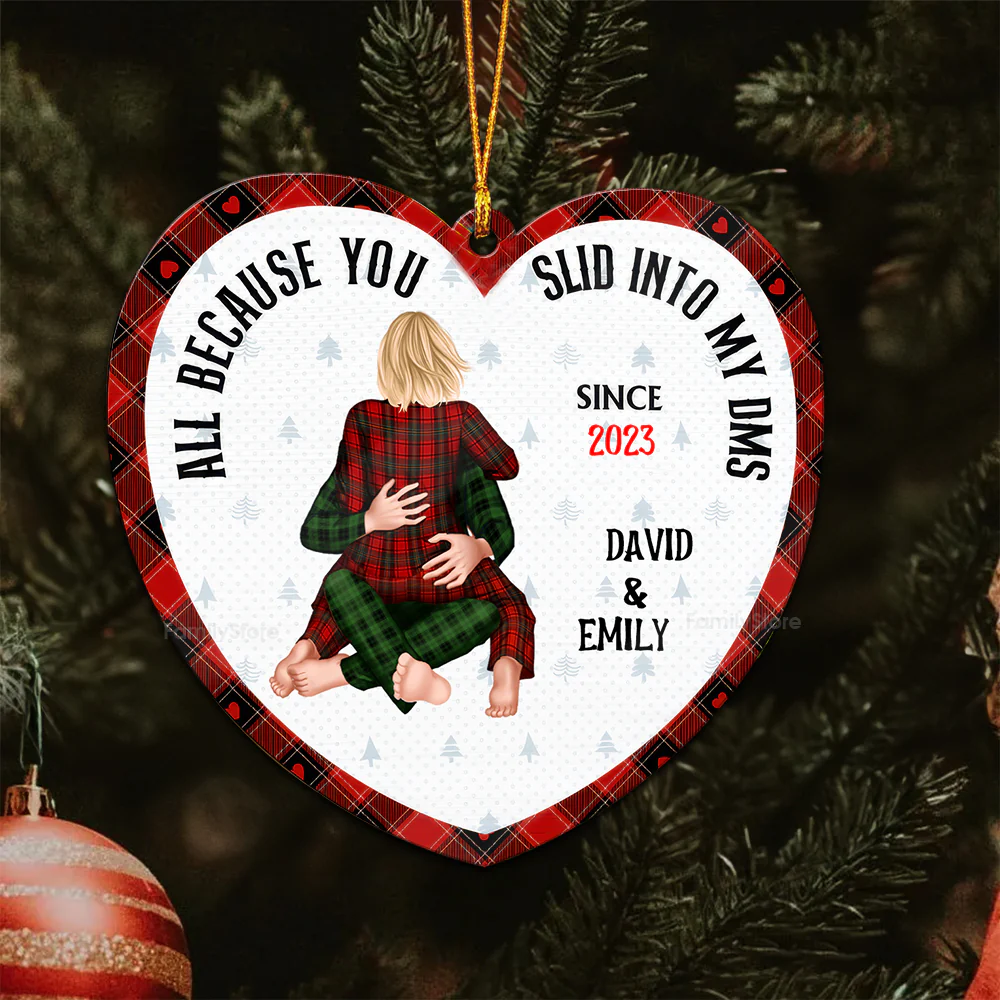 All Because You Slid Into My Dms - Gift for Couples - Personalized Wood Ornament - CL28 NH96 - Image 4
