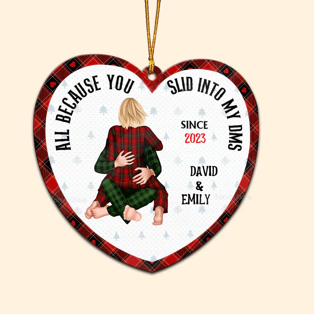 All Because You Slid Into My Dms - Gift for Couples - Personalized Wood Ornament - CL28 NH96 - Image 6