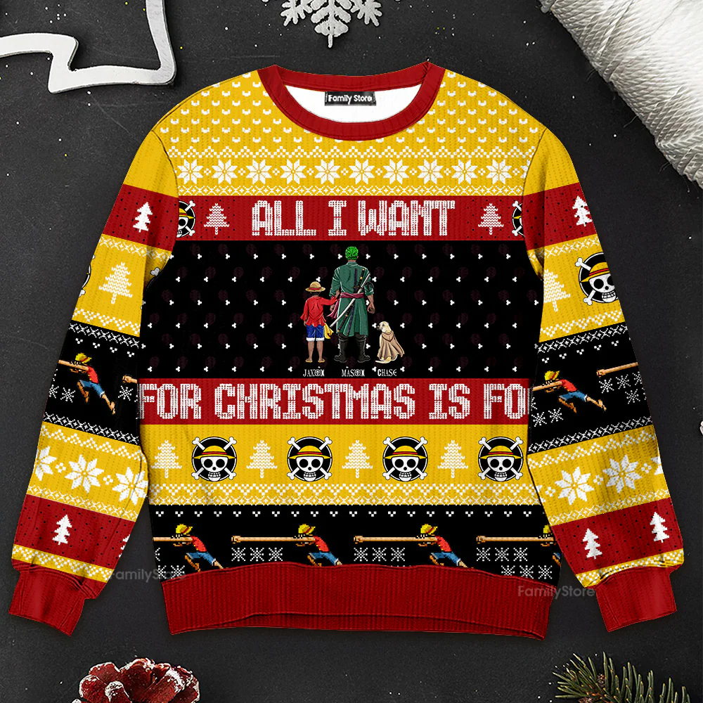 All I Want For Christmas OnPi Pirate Adventure - Gift for Dad, Grandpa, Husband - Personalized Ugly Sweatshirt - CL11 NH96 - Image 4